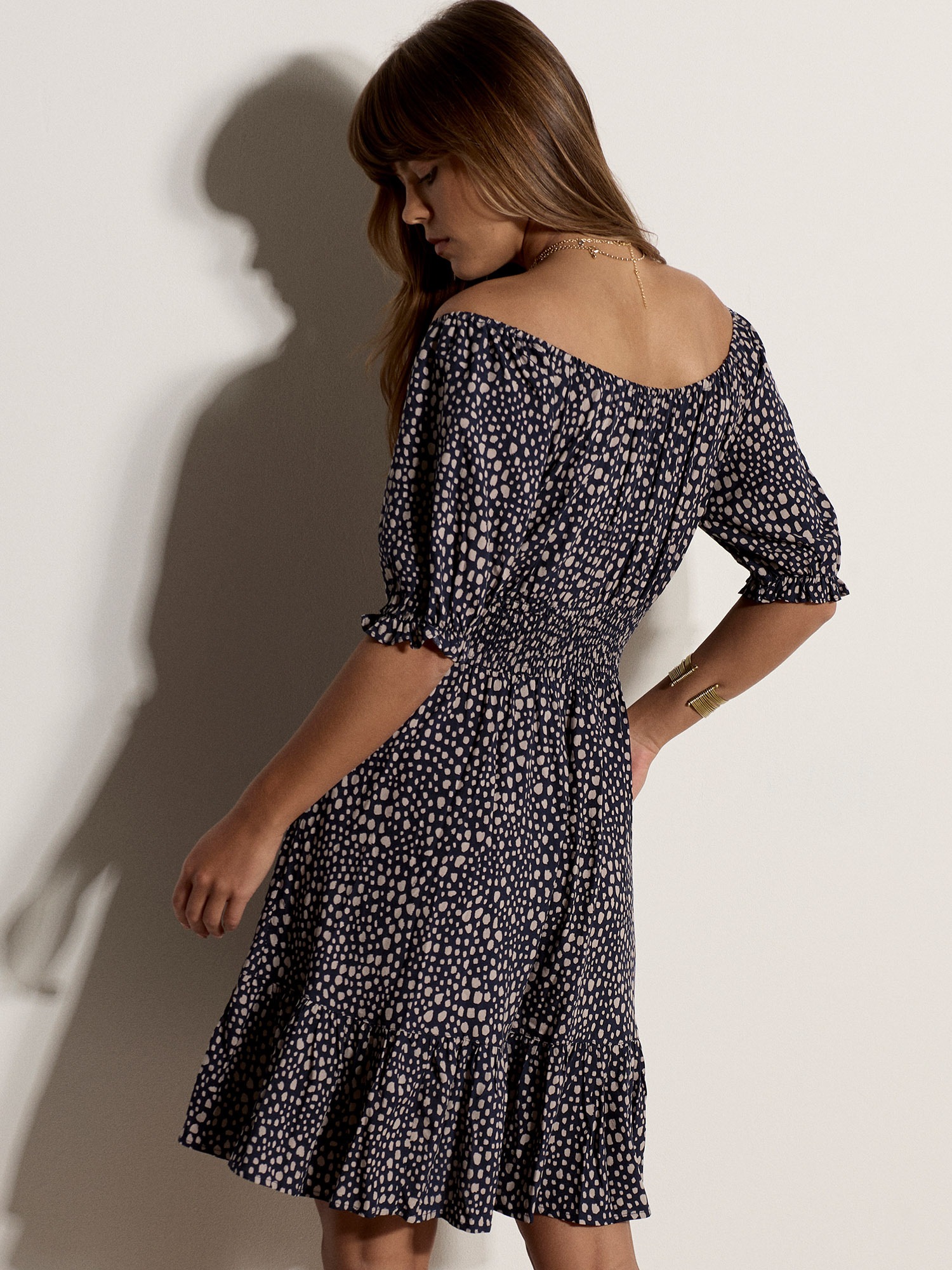 Apricot Minikleid »Gepunktetes Mini-Kleid« mit Bardot-Ausschnitt