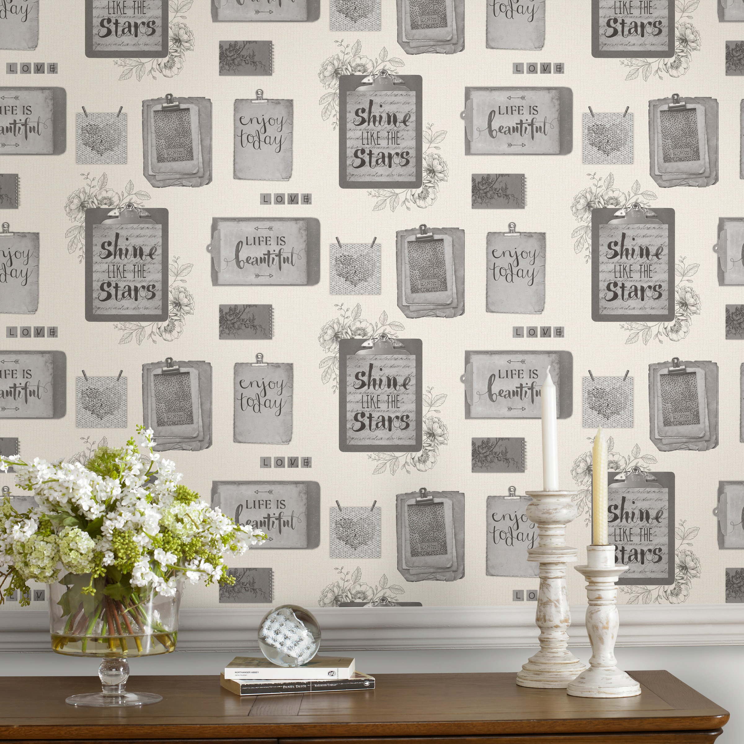Superfresco Easy Vliestapete »Tekst/Lovely Day«, Grau - 10m x 52cm