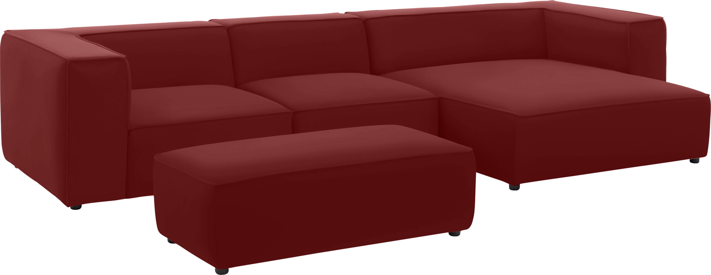 Ecksofa W.SCHILLIG "around-the-block", rot (ruby rot z59), B:341cm H:66cm T:164cm, Longlife Xtra-Leder Z59: Glattleder mit modischer Prägung. Hautstärke 0, 9 - 1, 1 mm, Sofas, Ecksofa, mit eleganter Biese, mit Federkern, Breite 341 cm 6