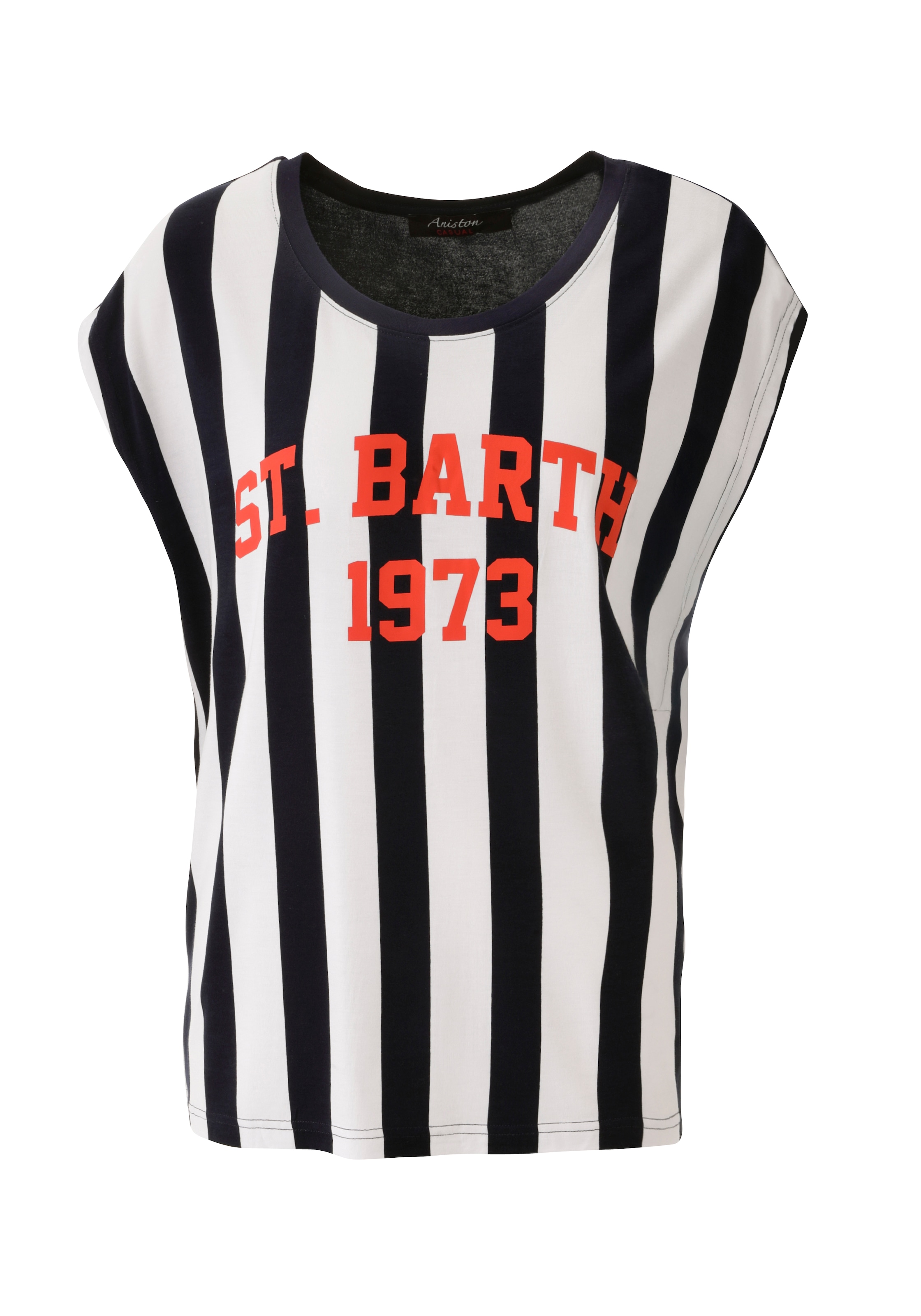 Aniston CASUAL T-Shirt mit Foliendruck auf dem gestreiften Vorderteil - NEUE KOLLEKTION