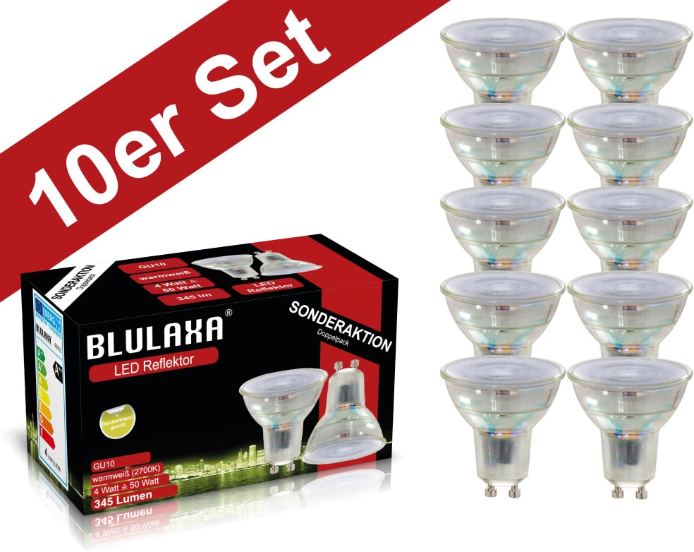 BLULAXA LED-Leuchtmittel "Retro Multi", L:5,4cm Ø:5cm, silber, Leuchtmittel, 10er-Set, Promotion-Pack Strahler