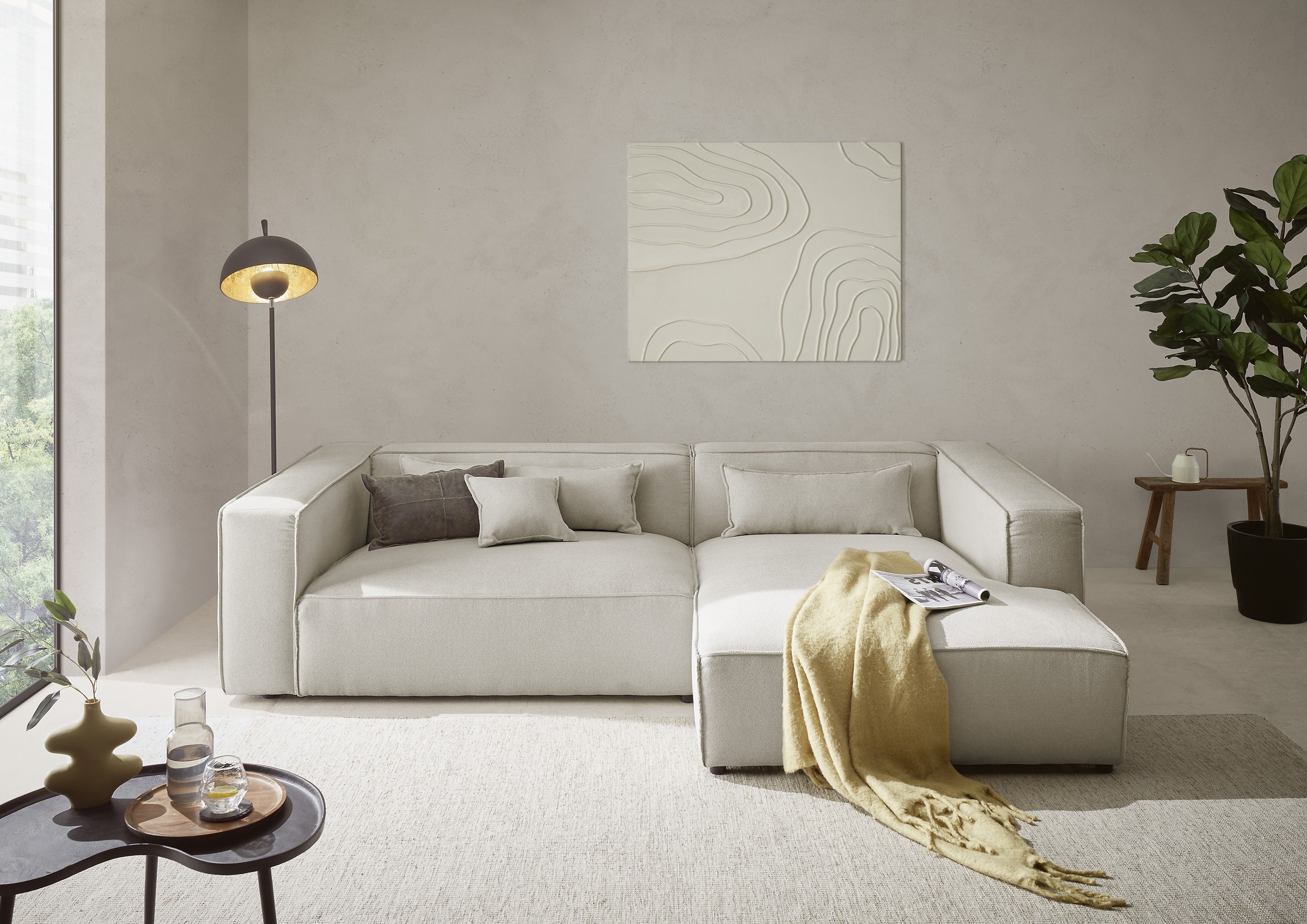 LeGer Home by Lena Gercke Ecksofa »PIARA XXL, Big-Sofa in Cord oder Leinenoptik, L-Form, mit Kedernaht«, wahlweise Ottomane rechts/links, schwarze Füße, extra tiefe Sitzfläche