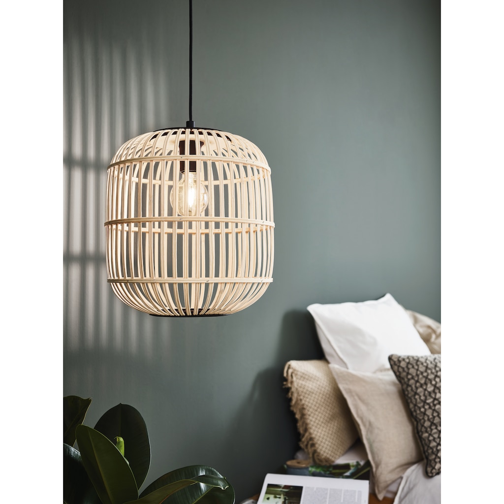 EGLO Pendelleuchte »BORDESLEY«, 1 flammig-flammig, schwarz / Ø35 x H110 cm / exkl. 1 x E27 (je max. 28W) / Stahl und Holz