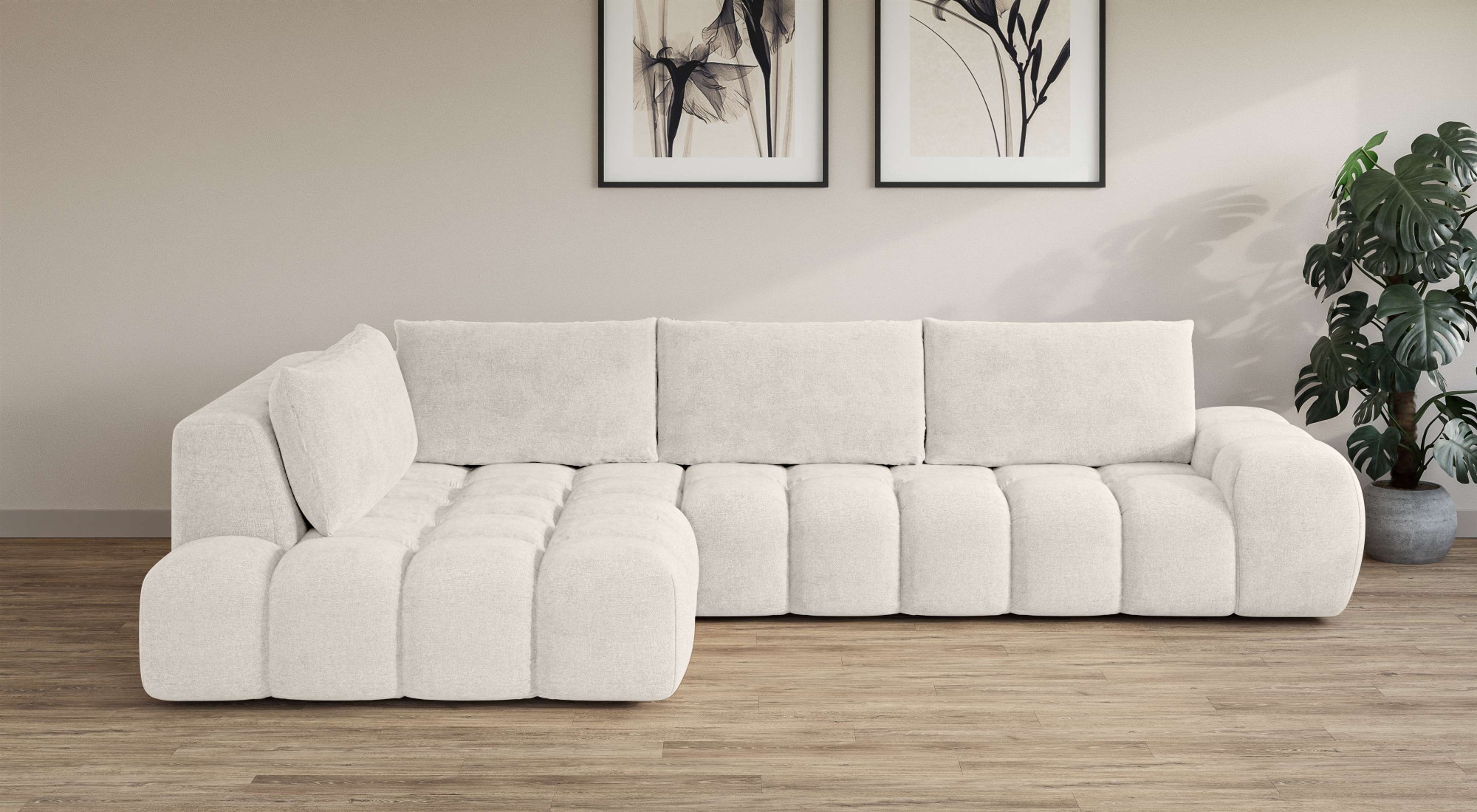 OTTO home Ecksofa "AZITA L-Form, XL 296 cm - Designsofa in Bubble-Optik" lose Rückenkissen, traumhafte Steppung