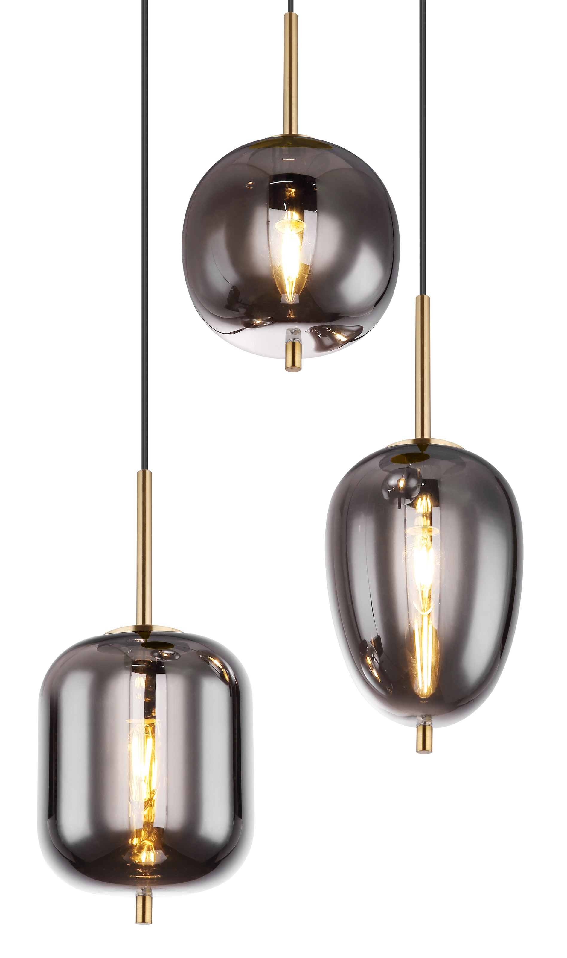 GLOBO LIGHTING Hängeleuchte »BLACKY I« E14 1 Stk. Hängeleuchte Messing matt, 3 Gläser, höhenkürzbar, E14