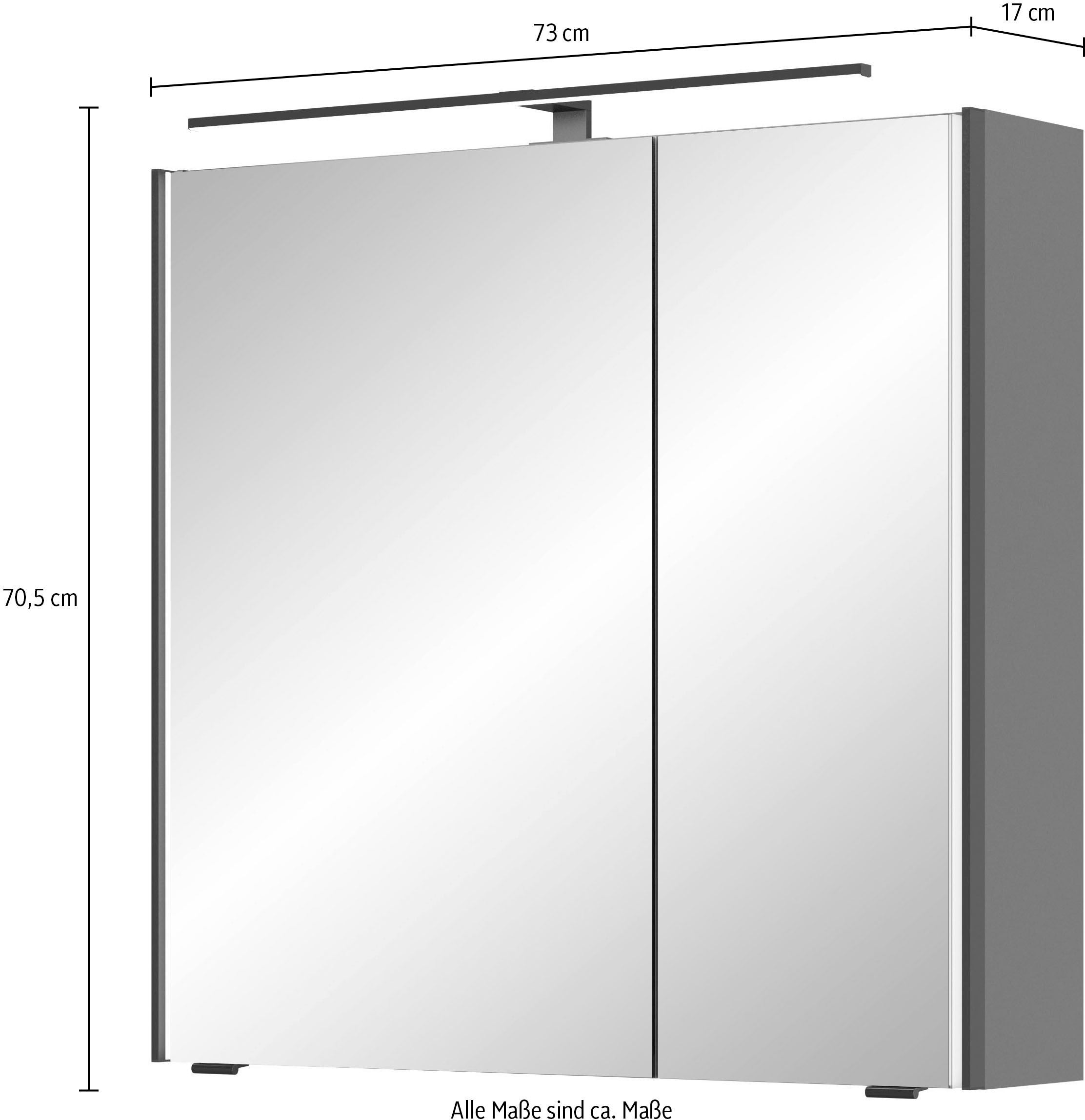 Saphir Spiegelschrank »Serie 7045 Badezimmer-Spiegelschrank inkl. LED-Beleuchtung, 2 Türen«, Badschrank 73,2 cm breit, inkl. LEDplus Schalter und Türdämpfer