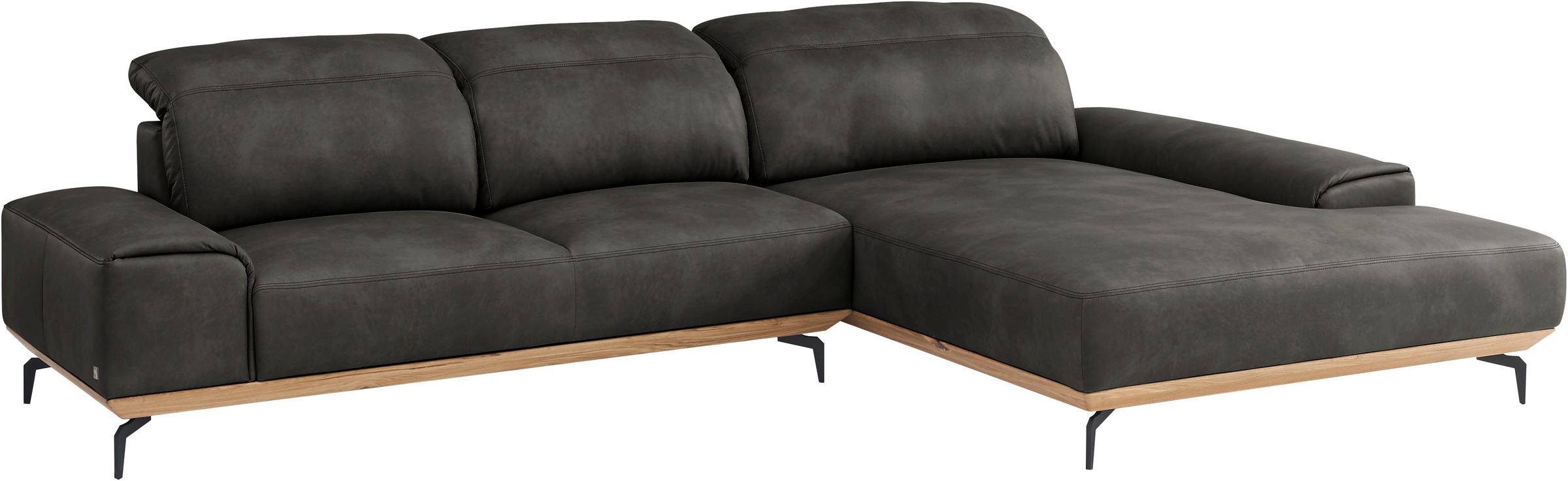 Wohnlandschaft MUSTERRING "MR 2490 Ecksofa mit erstklassigem Sitzkomfort, Long-Life-Leder", schwarz (anthrazit, s), B:342cm T:207cm, Sofas, Wohnlandschaft, Fuß Schwarz, Sitzhöhe 46cm, wahlweise mit Funktionen, Maße 342x207 cm 2