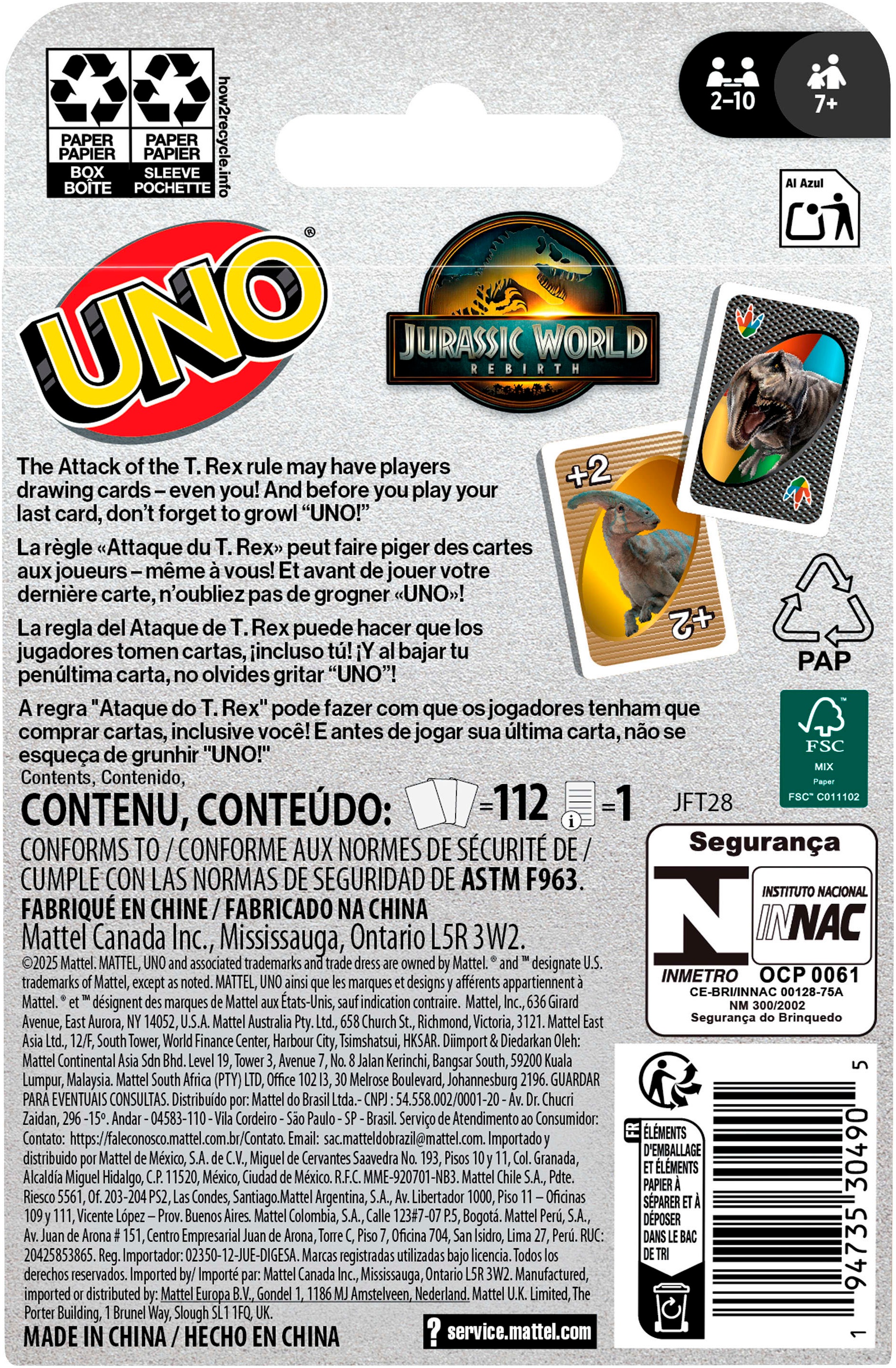 Mattel games Spiel »Jurassic World Rebirth, UNO«