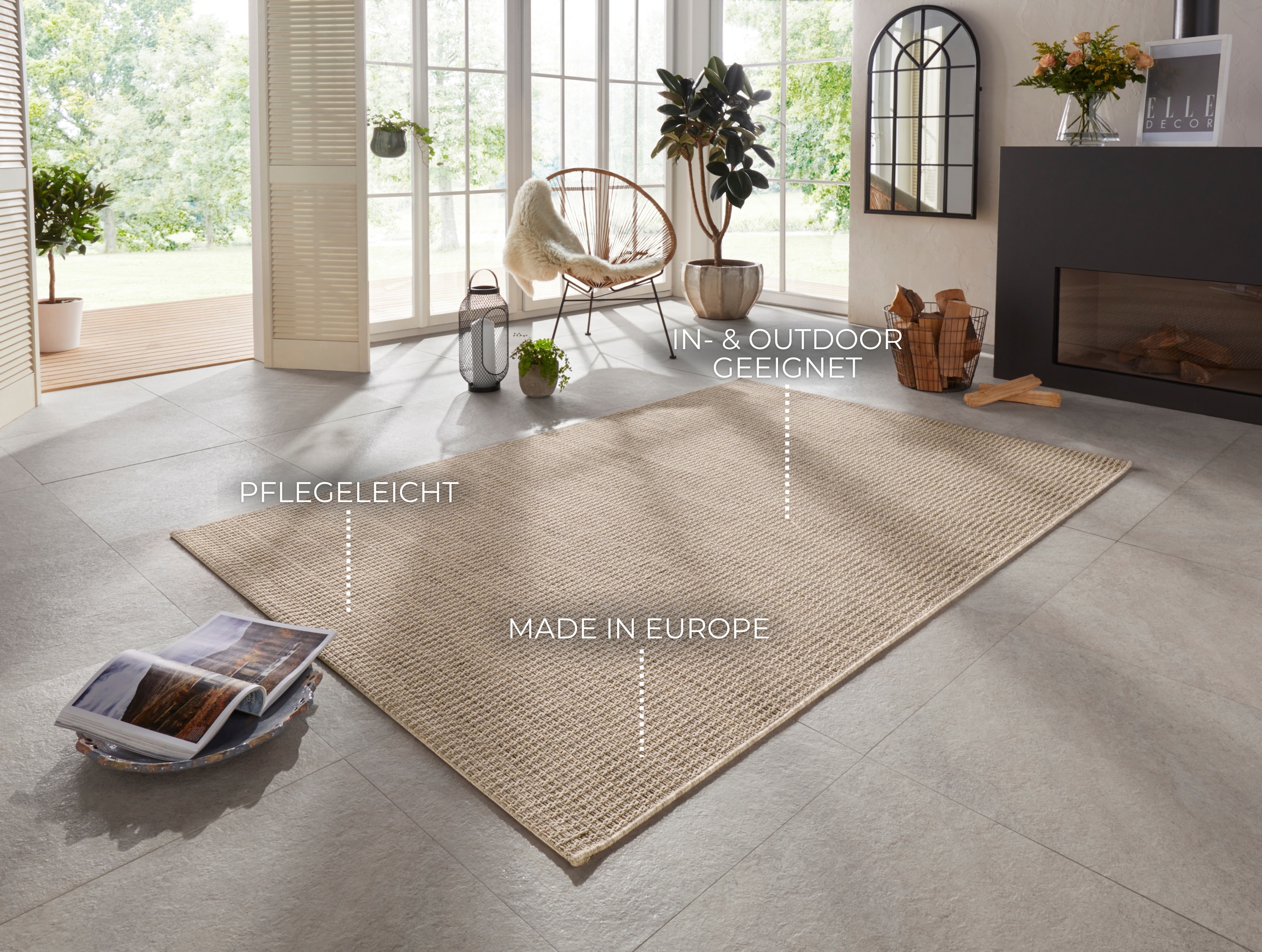 ELLE DECORATION Teppich »Dreux«, rechteckig, 8 mm Höhe, In-& Outdoor, Wetterfest, Balkon, Garten, Wohnzimmer, Wasserfest