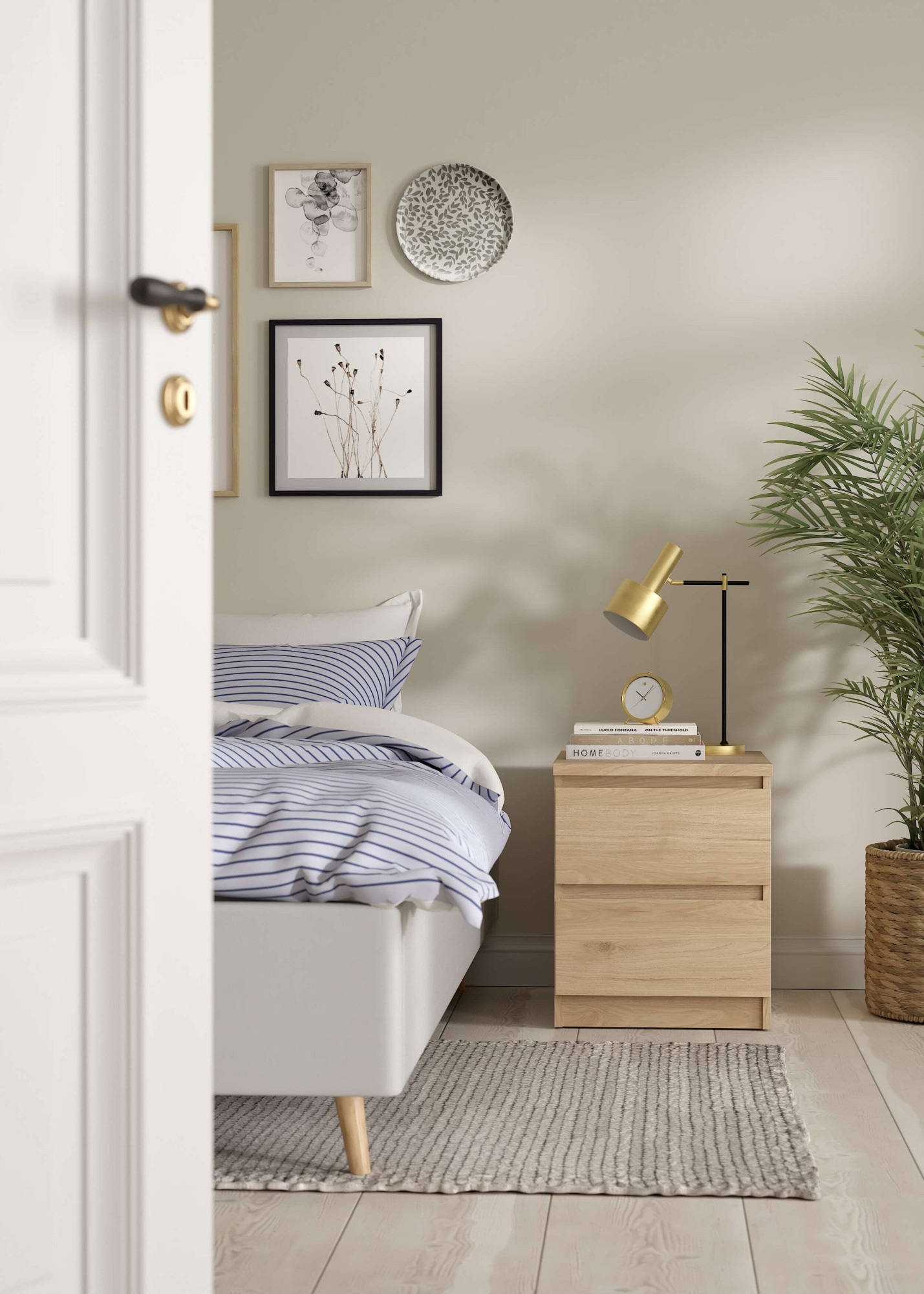 Home affaire Nachttisch "Naia, 2 Schubladen, Aufbewahrung für das Schlafzimmer, grifflose Front" Modern, skandinavisches Design, Schmal, in mehreren Farben
