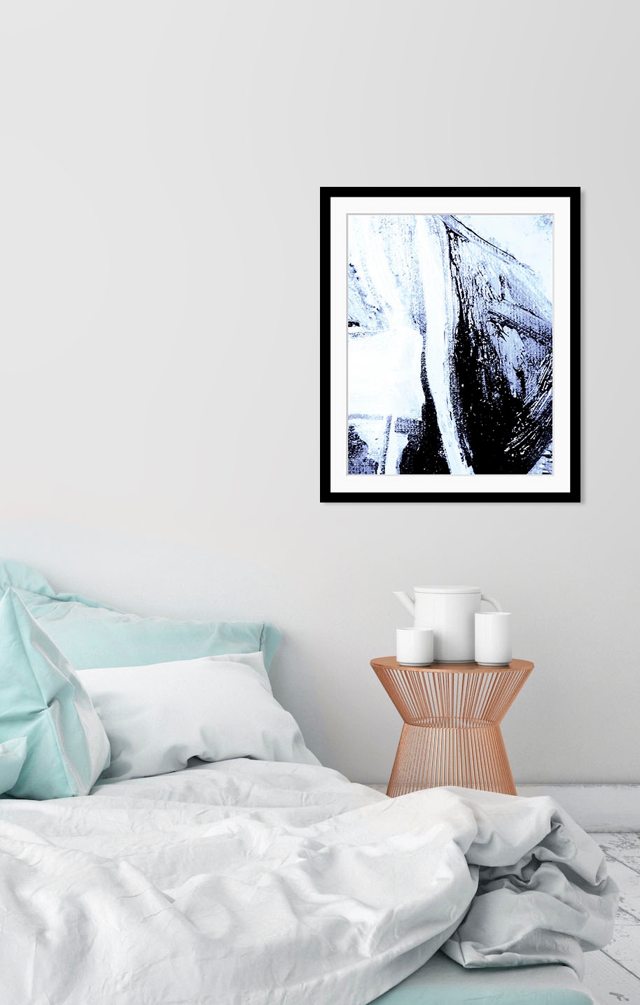 queence Bild "Luis" Abstrakt Kunst Modern Schwarz-Weiß 1 Stk. tlg. HD Premium Poster-Druck inkl. Holzrahmen