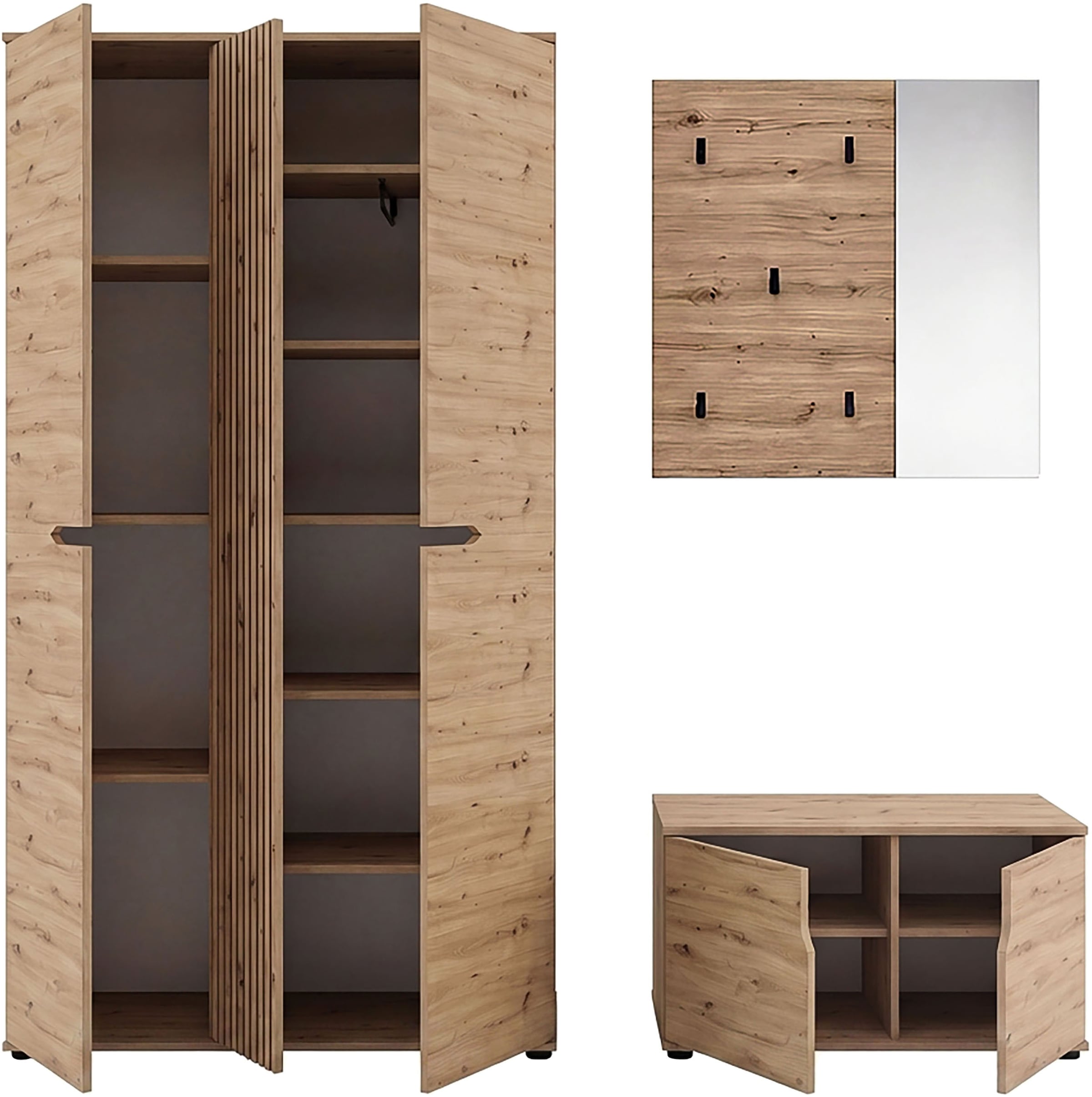 OTTO home Garderoben-Set »FJELL, 3-teilig, Breite 199cm, Front mit hochwertiger Längsfräsung«