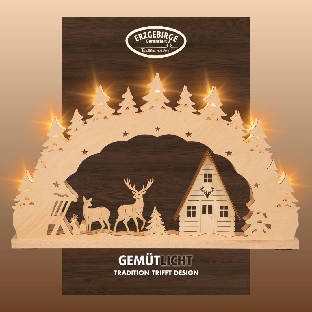 Weigla LED Schwibbogen "Waldhaus, Lichterbogen aus Holz, NATUR-BRAUN, Made günstig online kaufen