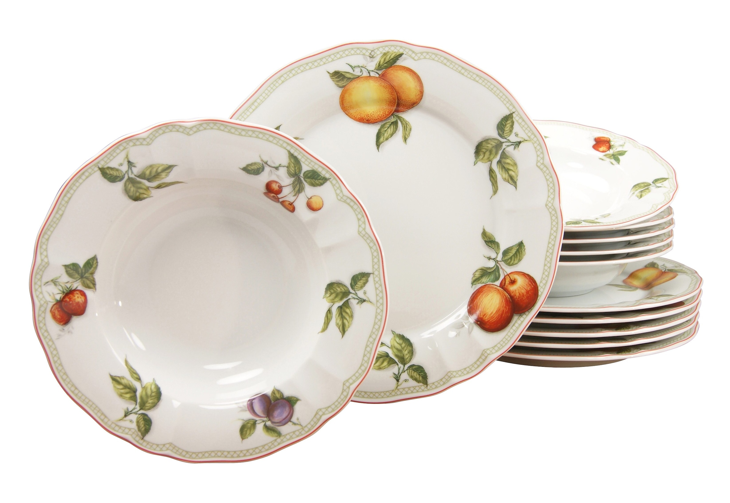 CreaTable Tafelservice »Teller Set, Geschirr-Set Flora Orchard«, (Set, 12 tlg., Teller Set für 6 Personen), Service, Früchtedekor, 12 Teile, für 6 Personen