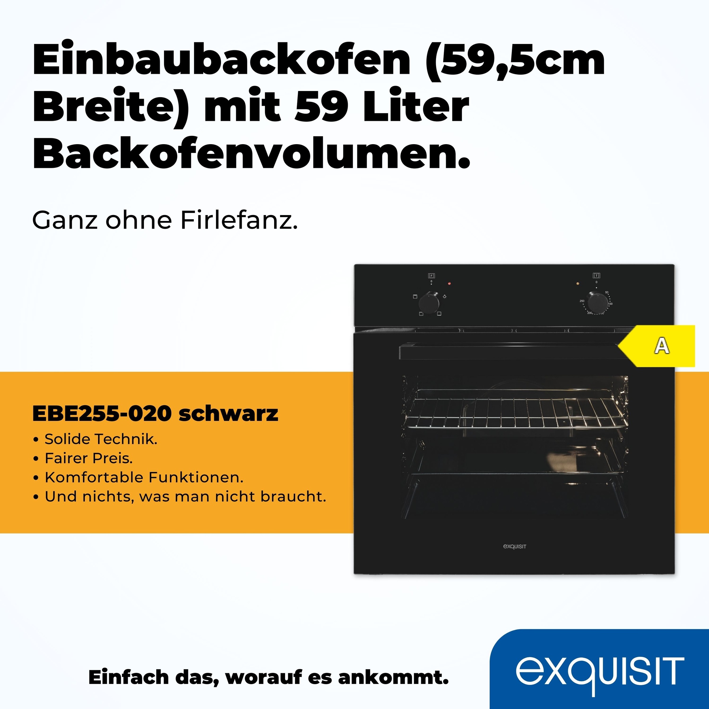 Thumbnail - exquisit Einbaubackofen "EBE255-020 schwarz" Alles drin: Grill, Licht, Backblech – für jedes Backvorhaben