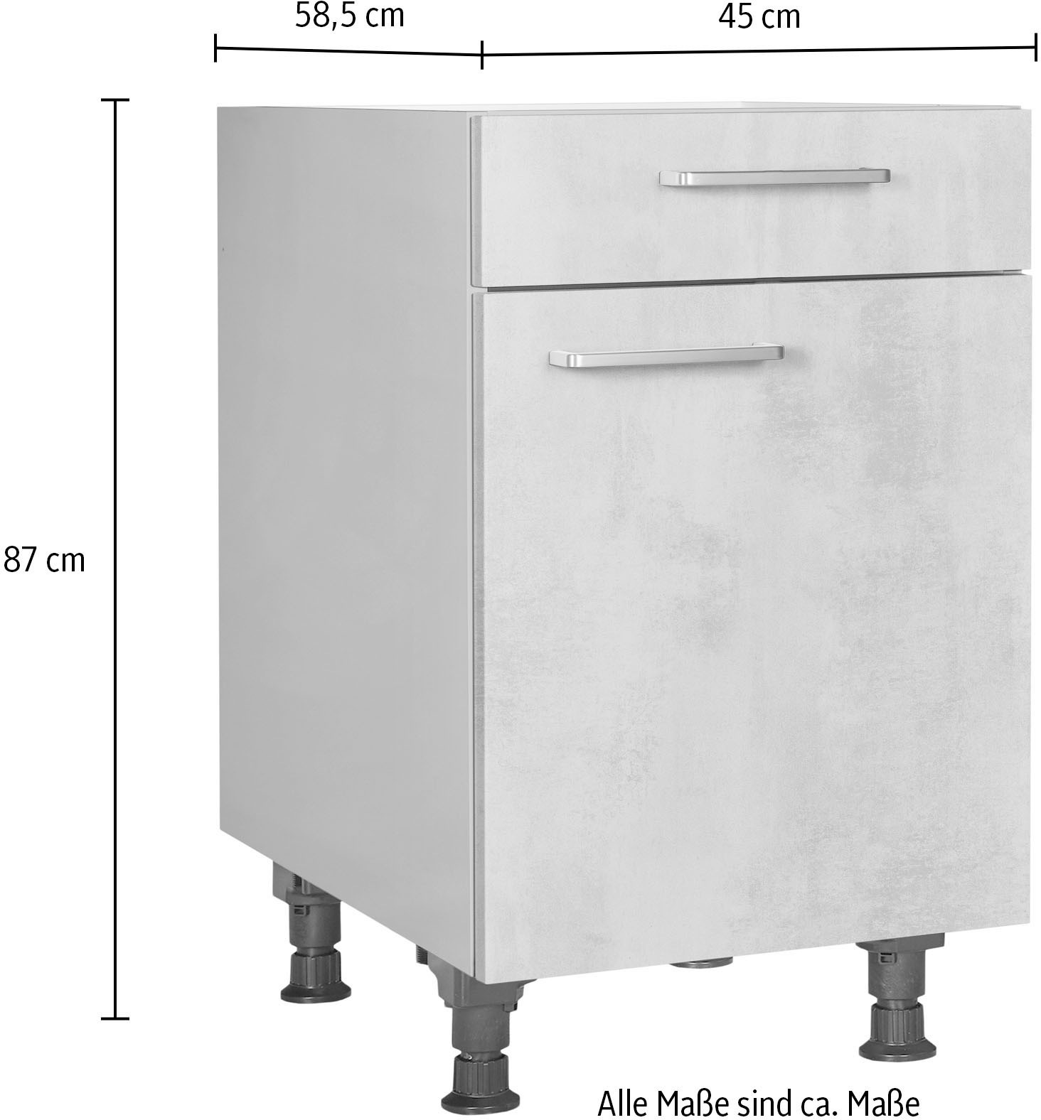nobilia® Unterschrank »"Riva", Ausrichtung wählbar, vormontiert, in den Breiten 30, 45 und«, 60 cm Breite, mit höhenverstellbaren Sockelfüßen, vormontiert