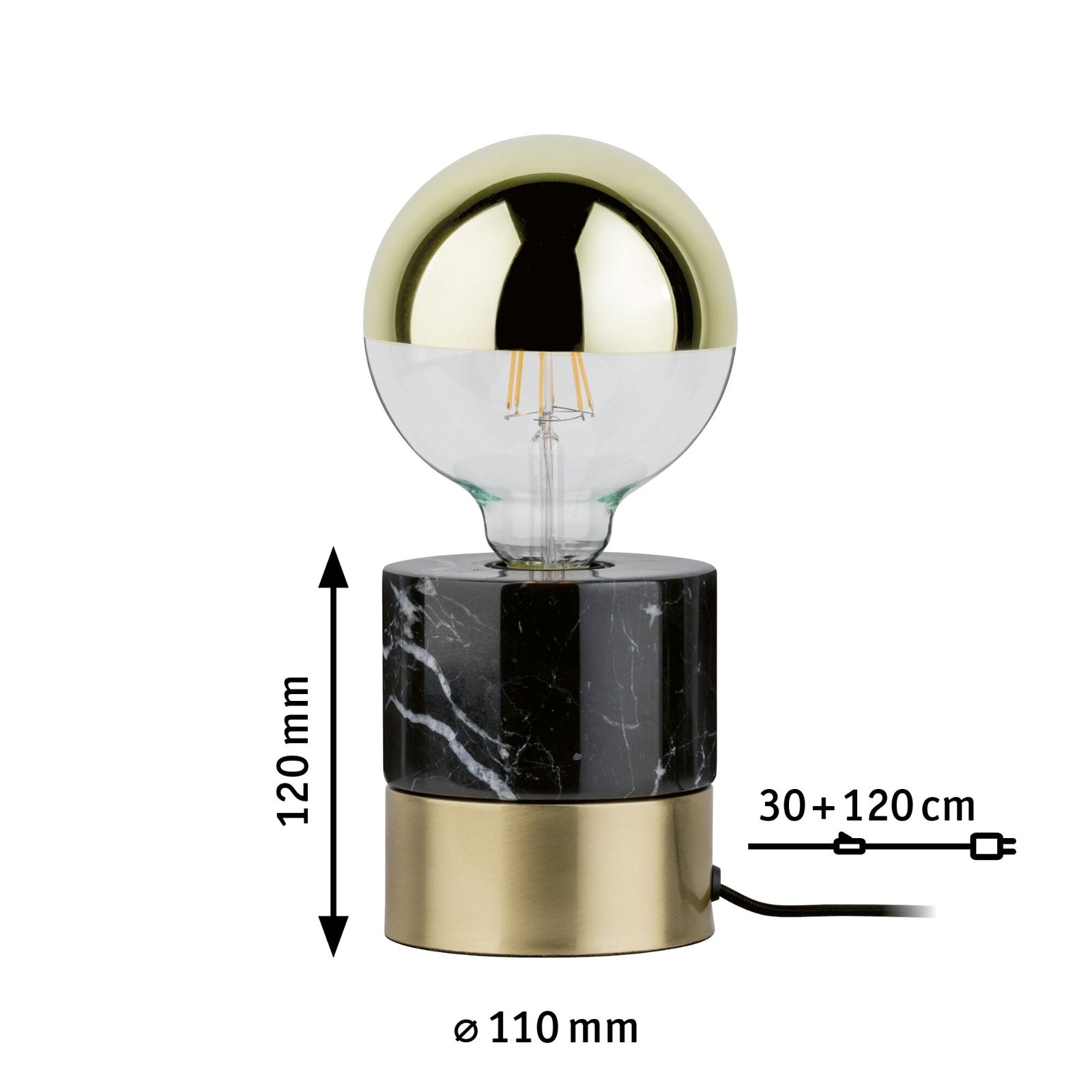 Paulmann Tischleuchte »Neordic Vala max1x20W E27 Messing gebürstet/Schwarz 230V Metall/Marmor«, 1 flammig, Leuchtmittel E27 | ohne Leuchtmittel