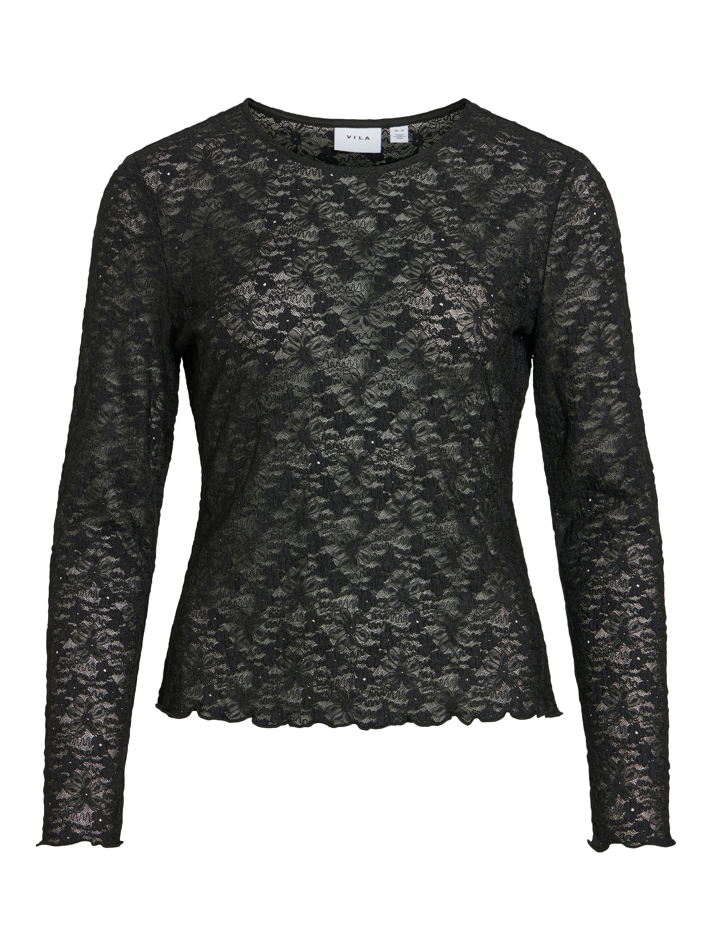 Vila Spitzenshirt »VIFAY O-NECK L/S TOP - NOOS« Materialmix, enger Schnitt