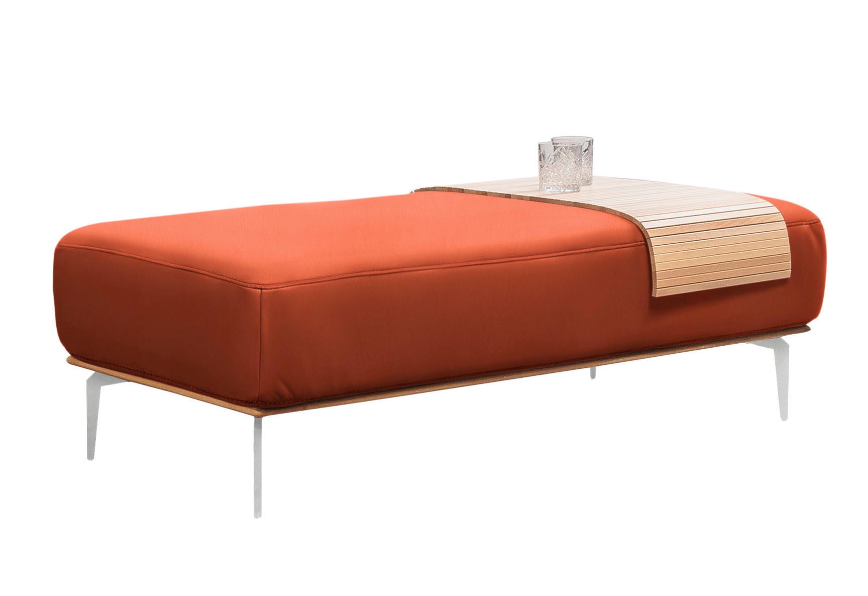W.SCHILLIG Polsterhocker »run«, mit elegantem Holzsockel, Füße in Chrom glänzend, Breite 150 cm