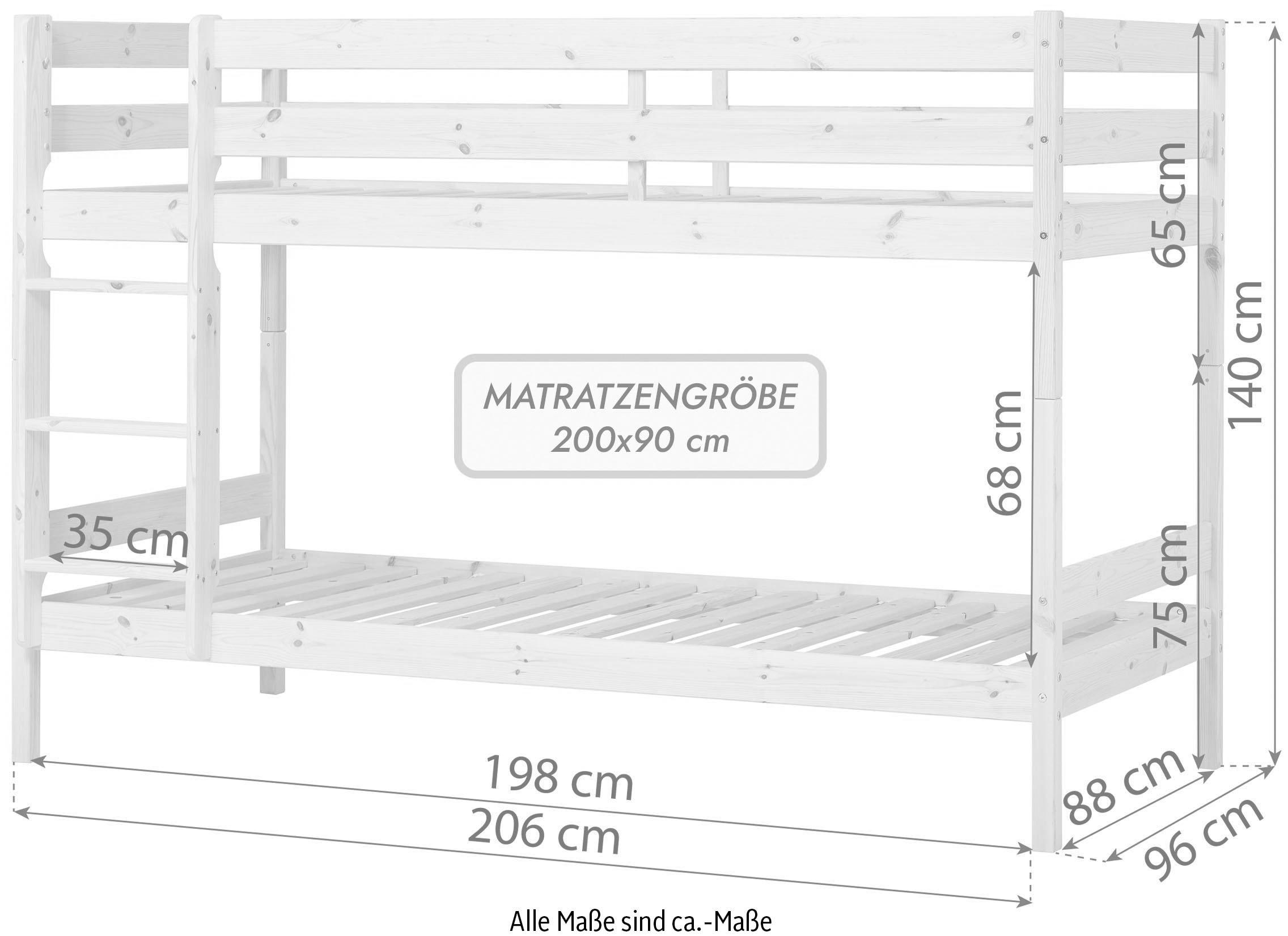 Hoppekids Etagenbett »ECO Comfort Kinderbett 90x200 oder 70x160 aus Massivholz in 4 Farben«, TÜV, FSC und Nordisches Umweltzeichen – wahlweise mit Matratzen