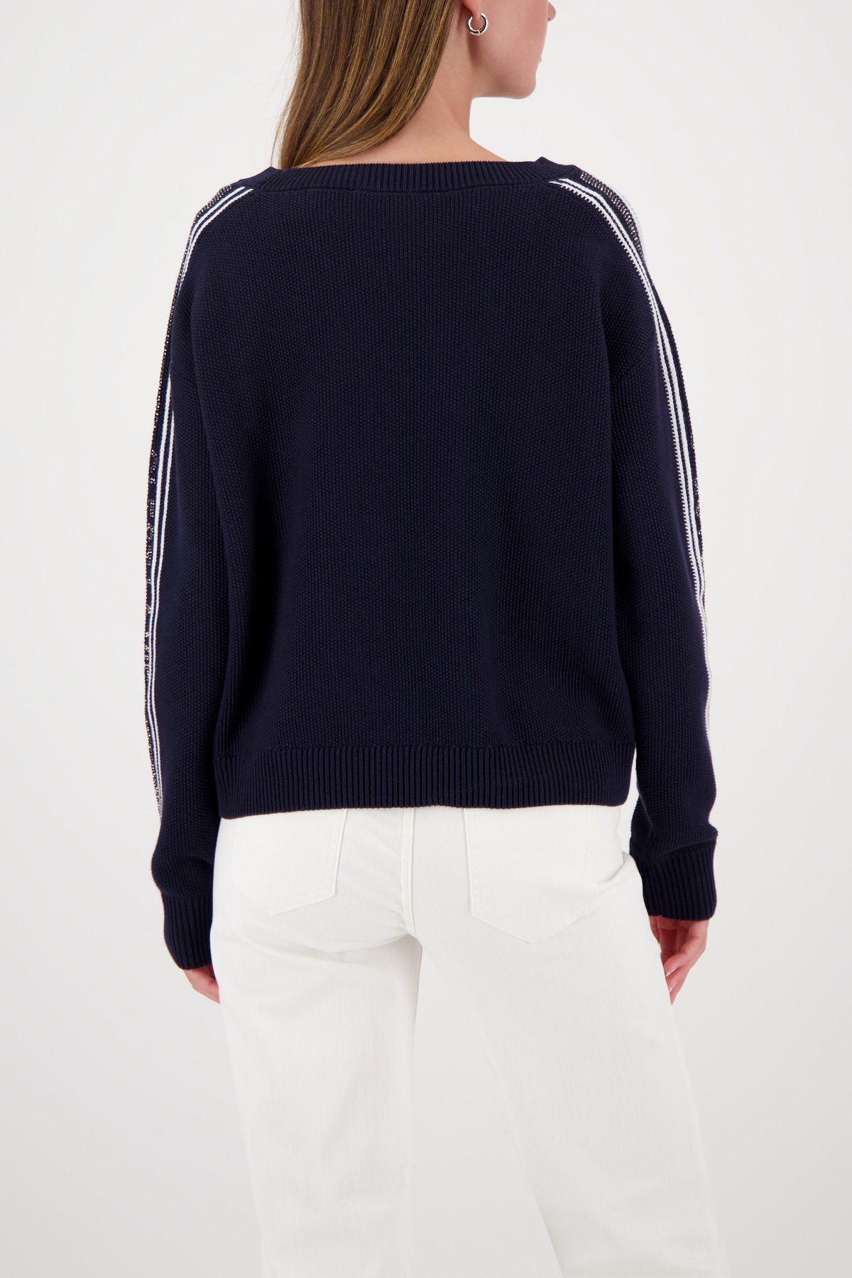 Monari Strickpullover Regular Fit, Streifendetails, Strasssteinschriftzug günstig online kaufen