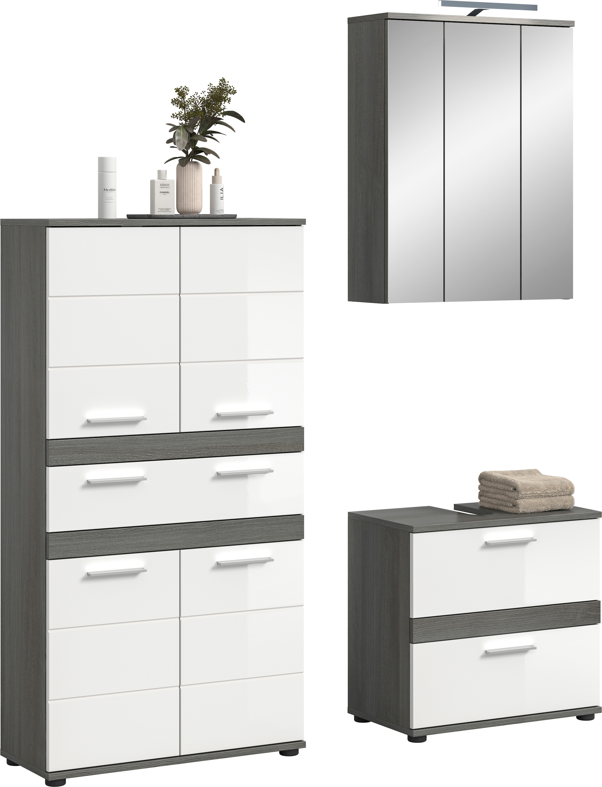 welltime Badmöbel-Set »LUCCA, 3-tlg. Badkombination, viel Stauraum, modernes Design« 3 Stk. tlg.