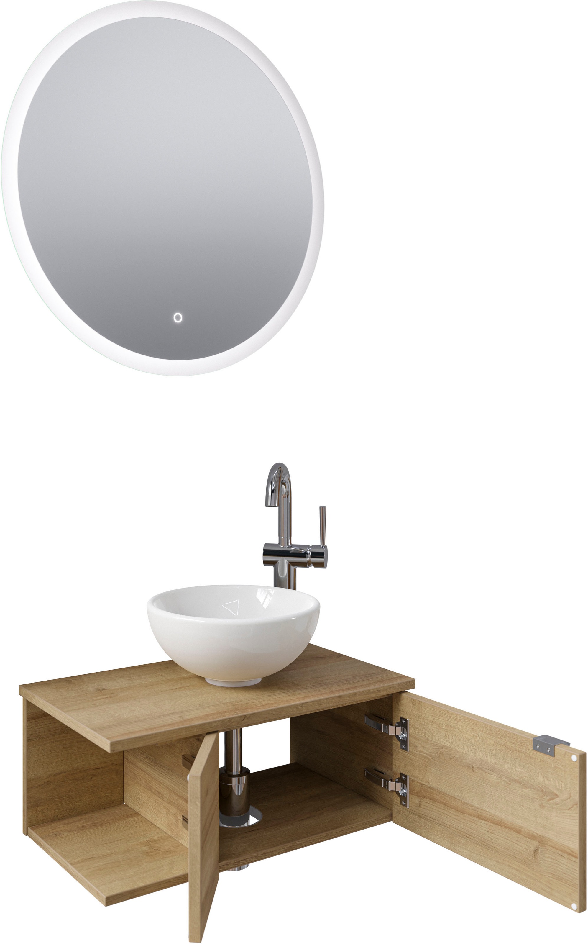Saphir Badmöbel-Set »Serie 6915«, (4 St.), Gäste-Bad, 70 cm breit, mit LED-Spiegel, offenem Fach und 2 Türen