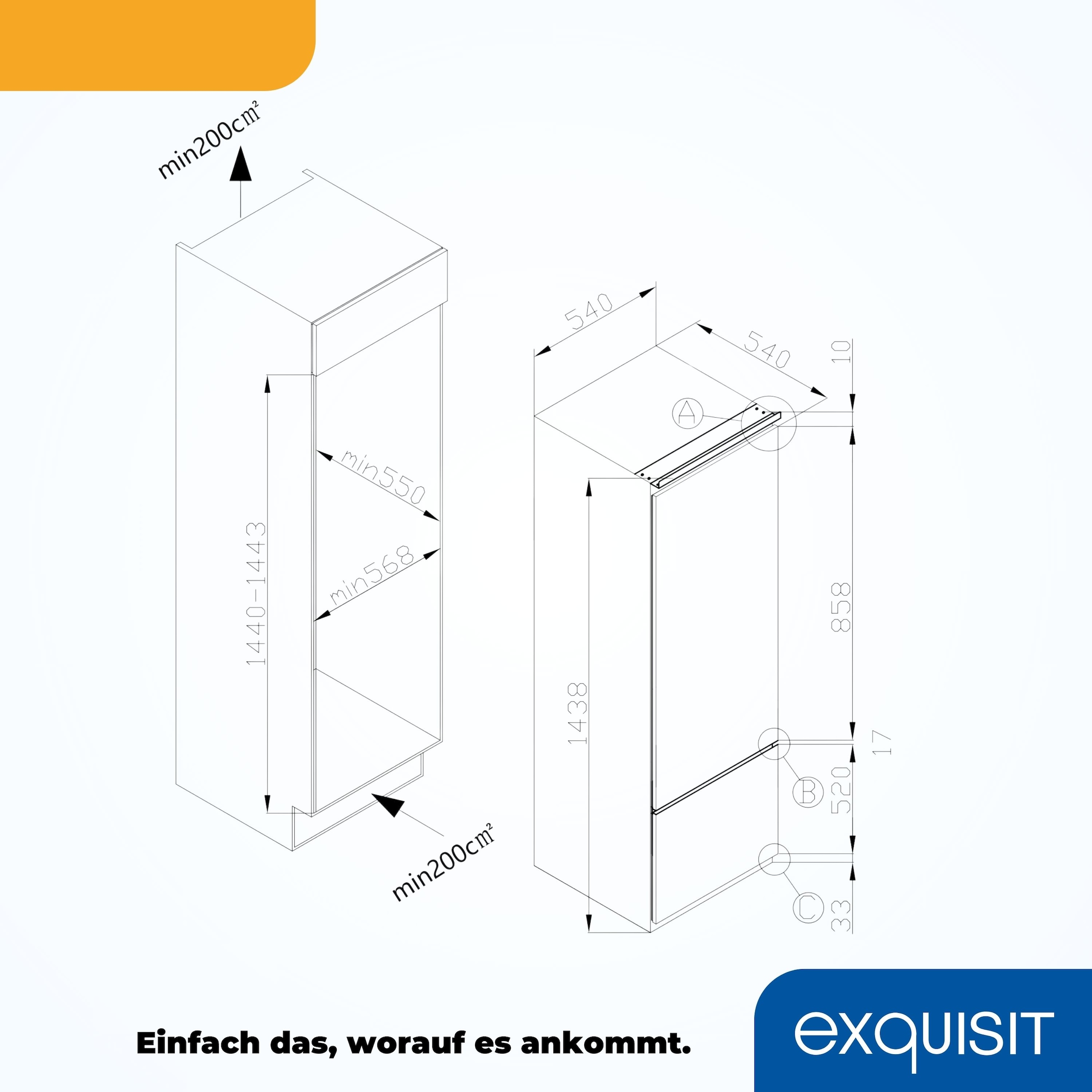 exquisit Einbaukühlgefrierkombination »EKGC225-40-E-080E«, Tür Alarm