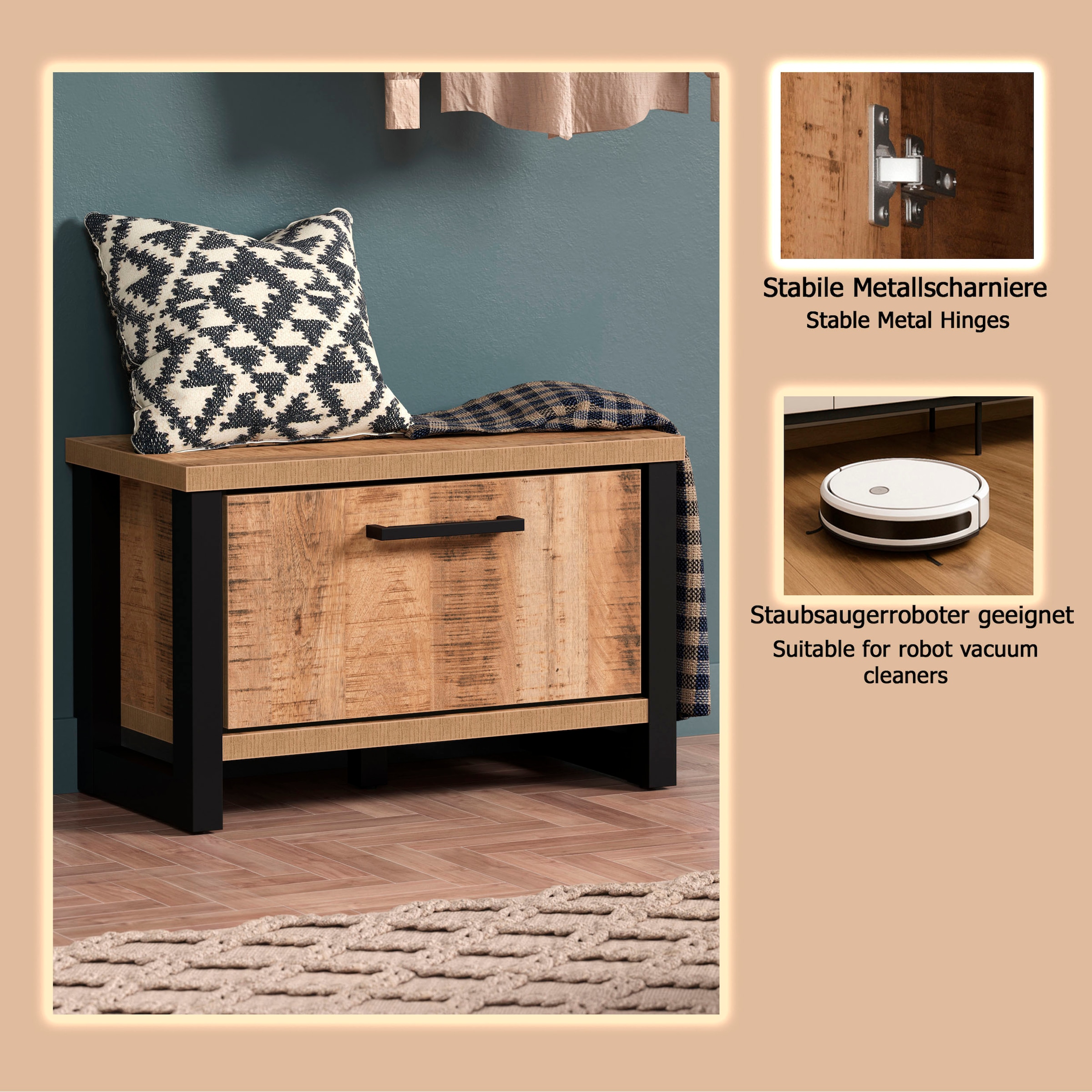 Home affaire Sitzbank »Elda« 1 Stk. tlg. Sitzbank mit 1 Gasdruckdämpfer Klappe – (B/T/H) 73/39/47 cm