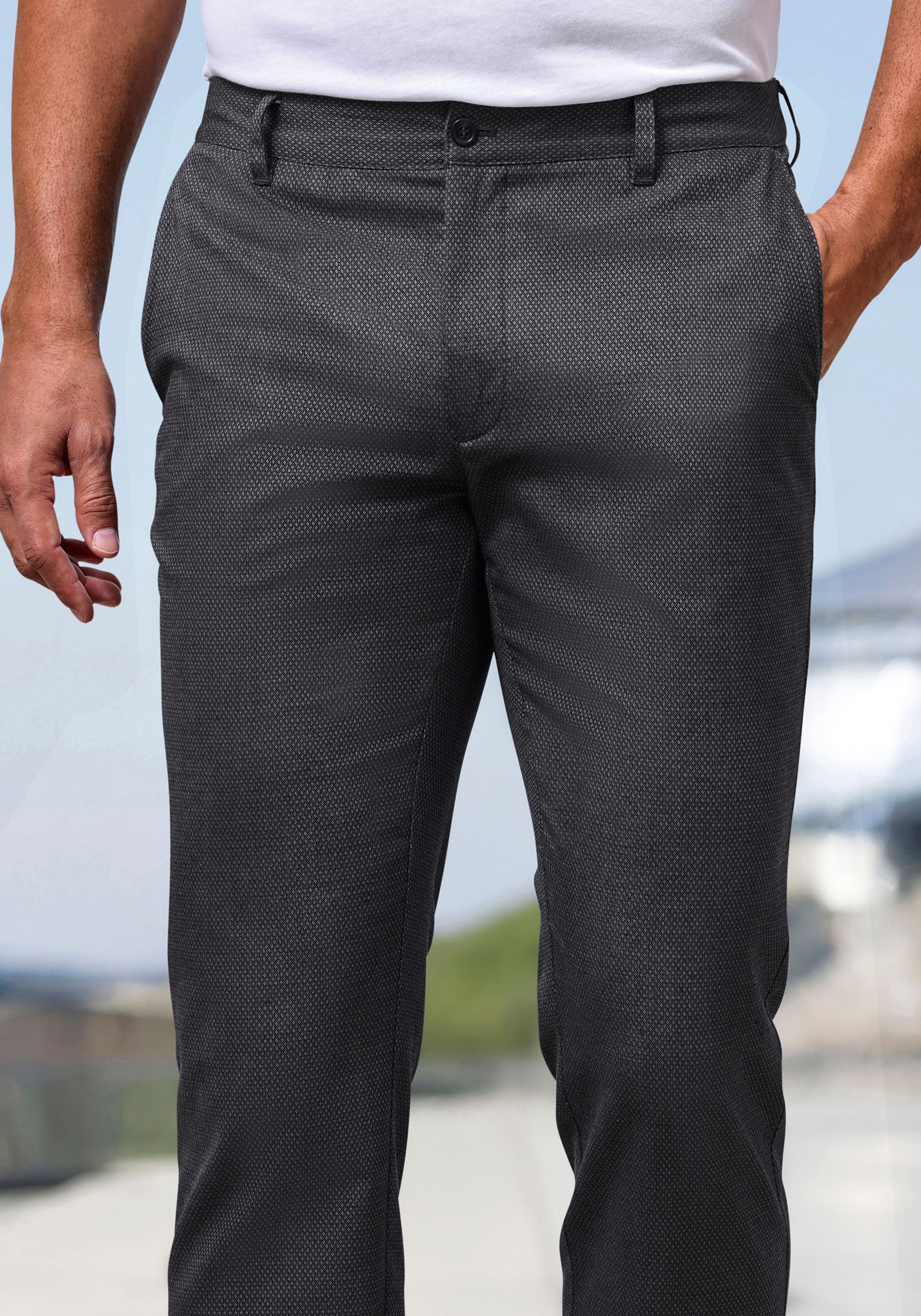 Stoffhose H.I.S "aus leicht elastischer Baumwollmix-Qualität", Herren, Gr. 38, Länge 34, anthrazit, Web, Obermaterial: 53% Baumwolle, 30% Polyester, 15% Viskose, 2% Elasthan, unifarben, regular fit lang, Hosen Stoffhose, bequeme Hose aus leicht elastische 3