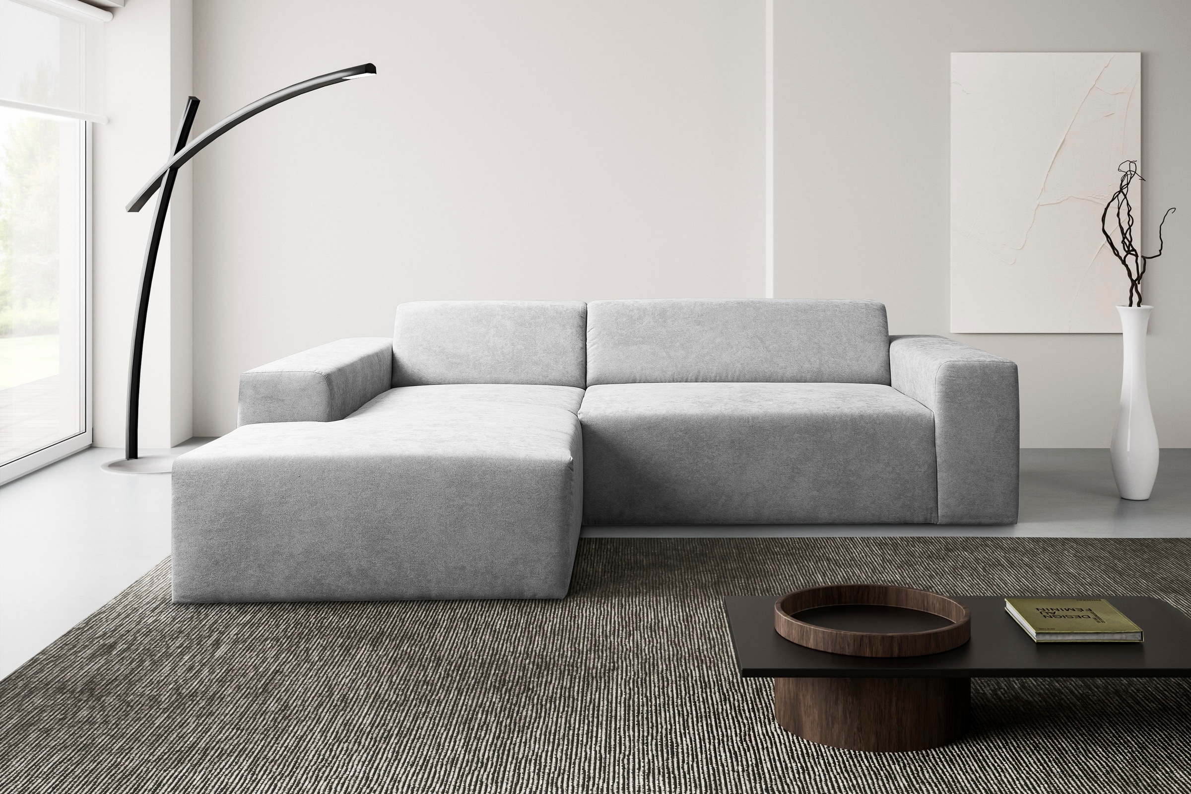 WERK2 Ecksofa "Zeus-L 253 cm breit, bequemes Cord-Sofa in L-Form, urbanes Design" Organische curvy-trend Couch mit großer Komfort-Ottomane