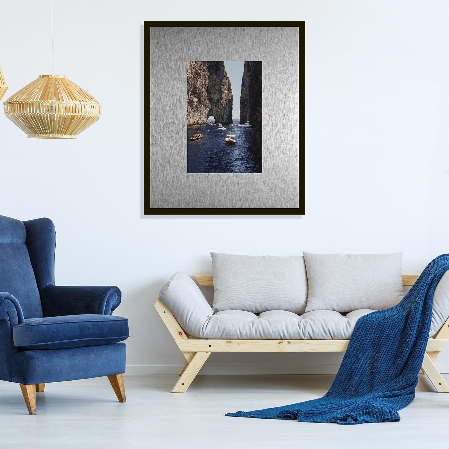 queence Bild »Trend Wandbild, Wandkunst, Kunstdruck "Meer und Boote"« Boote & Schiffe | Meer Bilder | Wasser 1 Stk. tlg. inkl. Passepartout aus hochwertigem Aluminium und schwarzem Rahmen