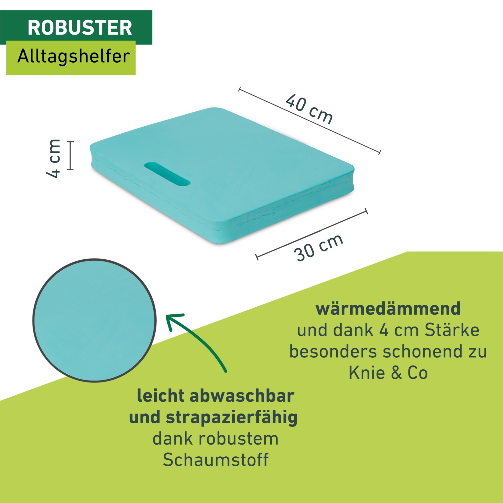 Windhager Kniekissen »für Garten- oder Renovierungsarbeiten im Haus« Sitzkissen türkis, Mehrzweckkissen mit Tragegriff, 40 x 29 x 4 cm