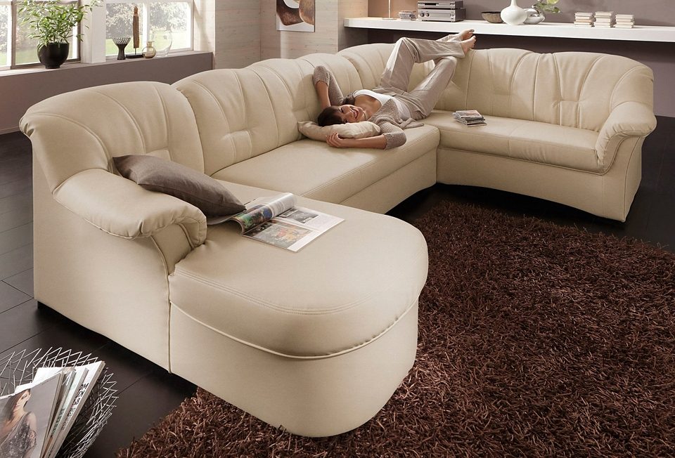 DOMO collection Wohnlandschaft "Papenburg, zeitlose Rückensteppung, bequem, U-Form, Breite 297cm" in großer Farbvielfalt, wahlweise mit Bettfunktion