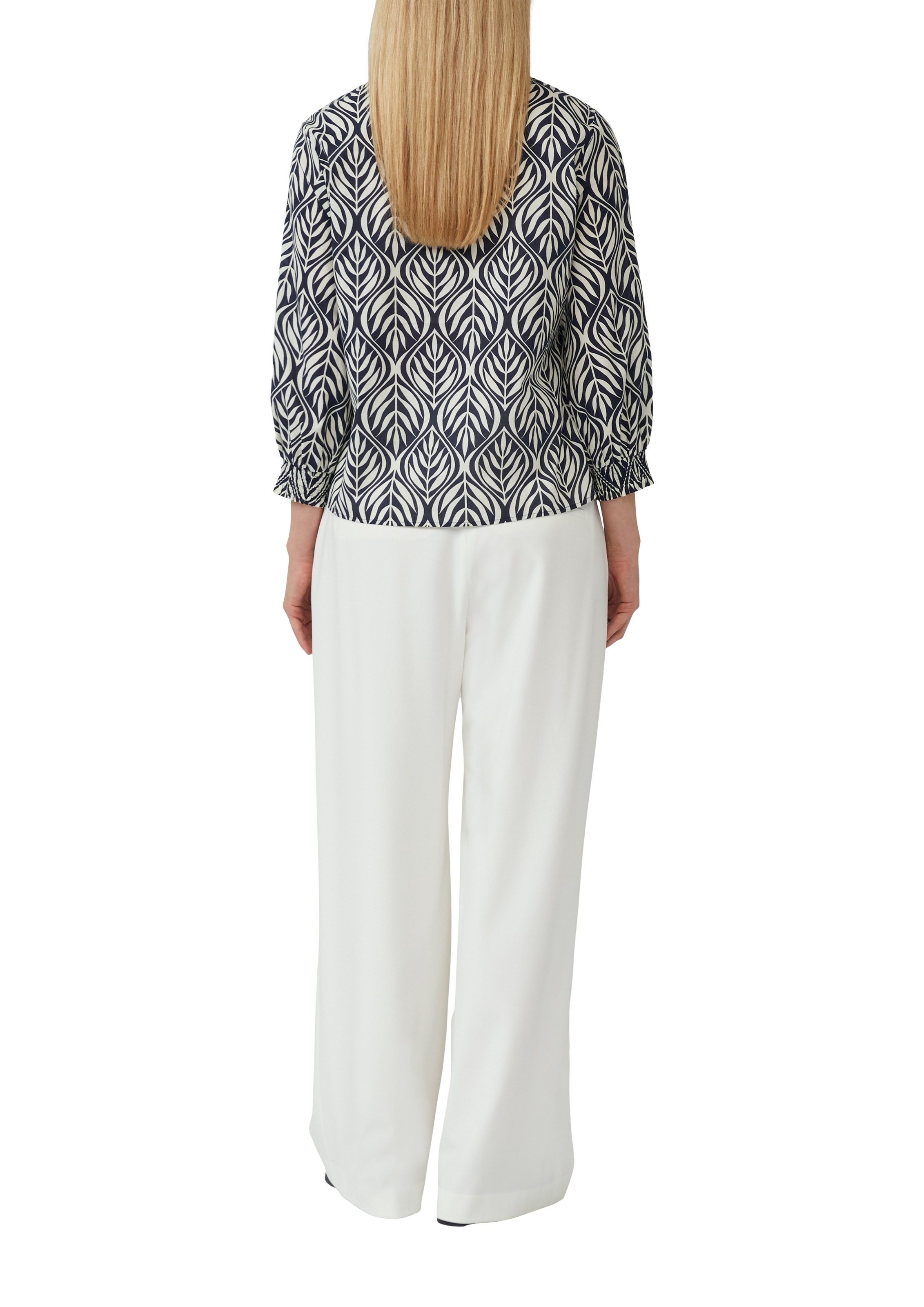 Langarmbluse S.OLIVER BLACK LABEL, Damen, Gr. 40, blau, Web, Obermaterial: 100% Baumwolle, bedruckt, regular fit taillenbedeckt, elastischer Bund, Blusen, mit All-Over Print 4