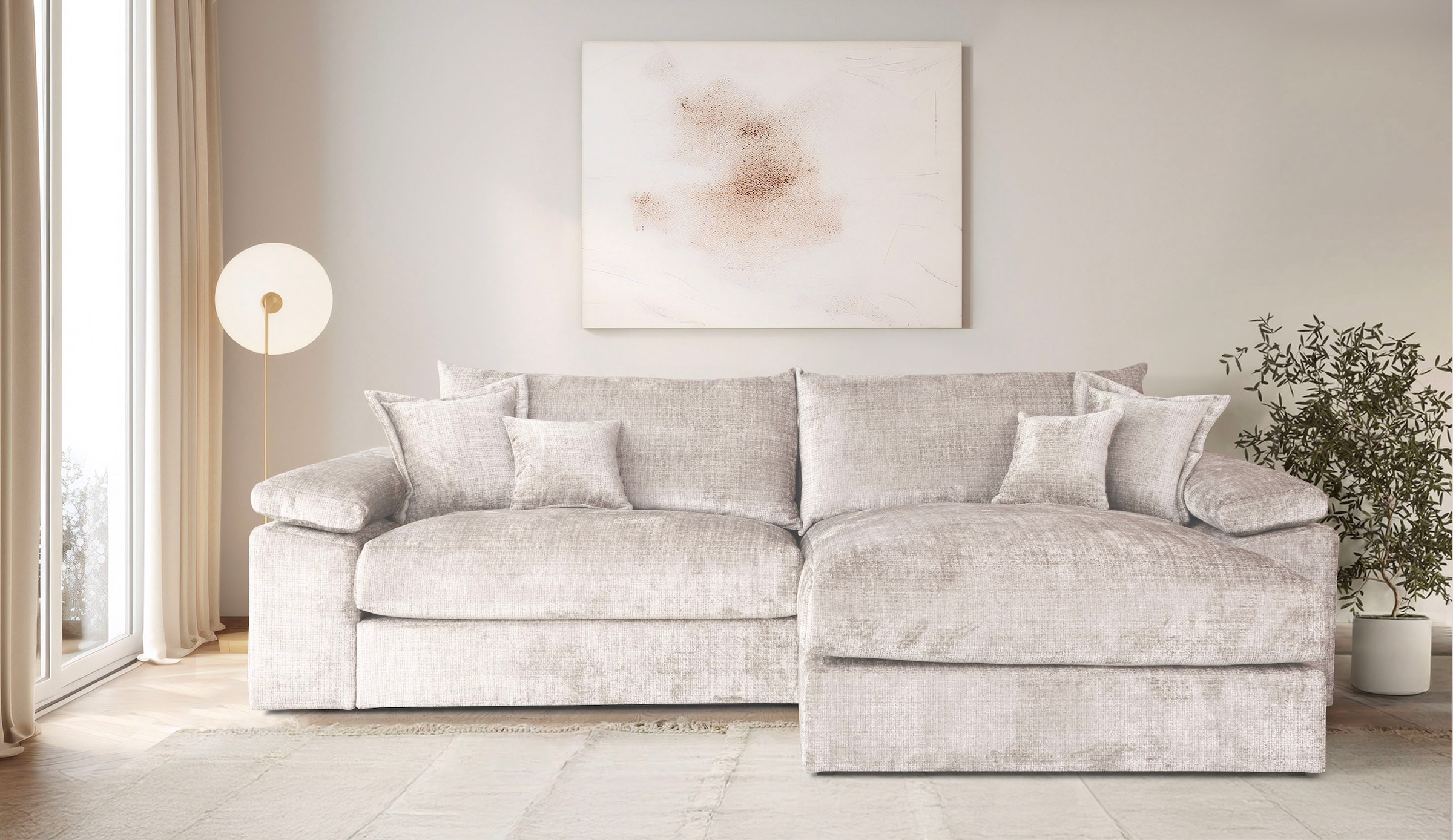 OTTO home Ecksofa "Soft&Cosy XXL L-Form, B: 303 cm - OTTO. Verlässliche Qualität." Mega-Sofa, Cord oder Chenille-Struktur, mit Federkern & 4 Zierkissen