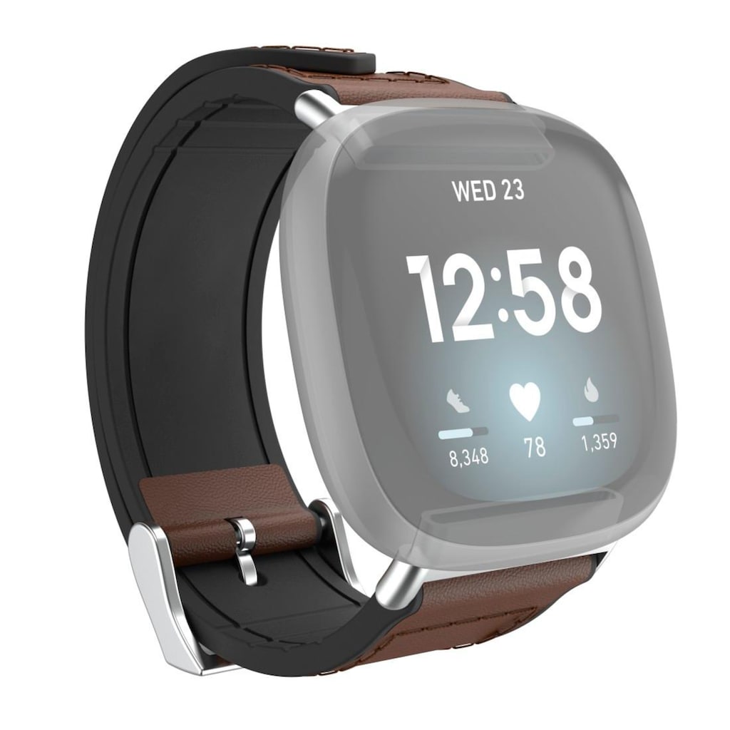 Hama Smartwatch-Armband »Ersatzarmband für Fitbit Versa 3, Sense, Leder und Silikon, 22mm, 21cm«