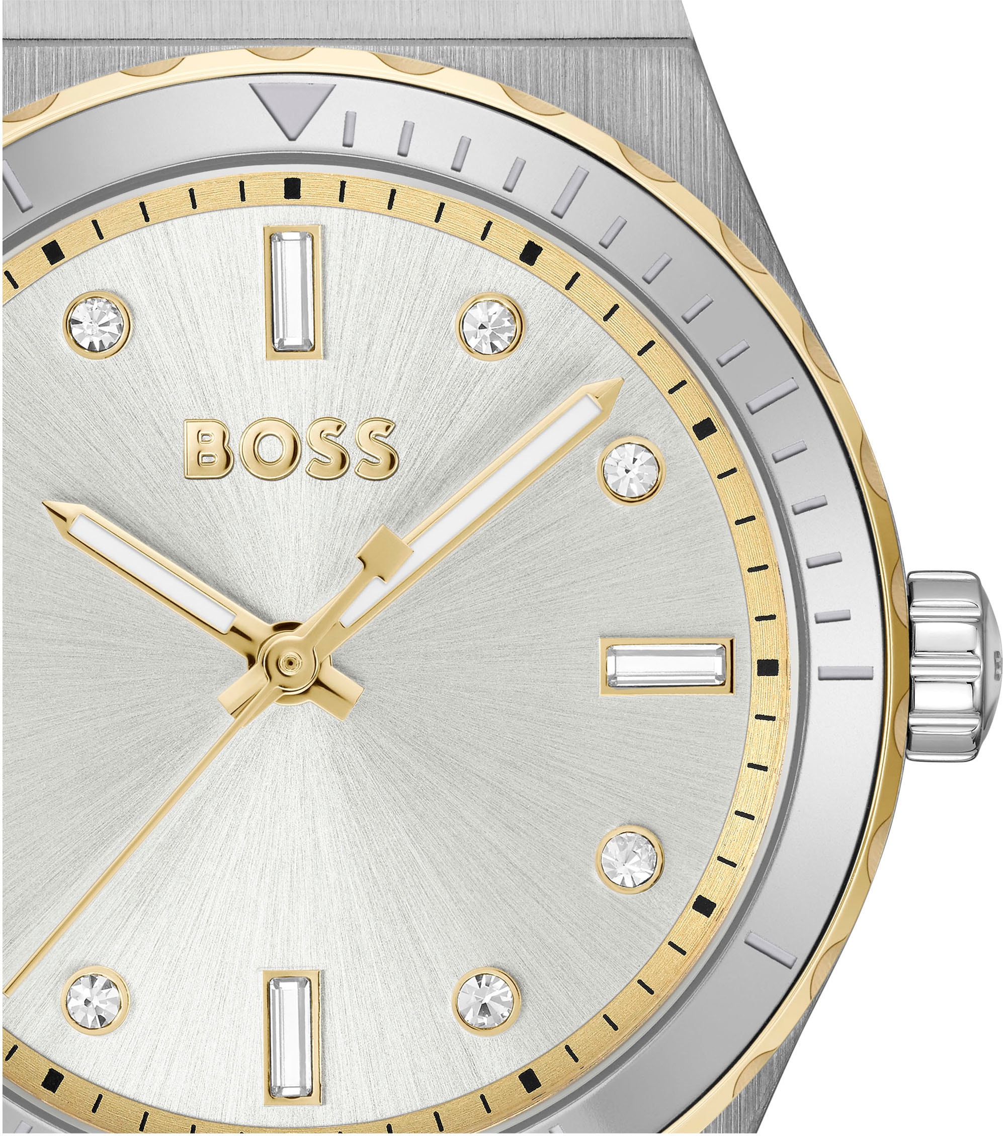 BOSS Quarzuhr »CANDOR LADIES SPORT« Armbanduhr, Damenuhr, Edelstahlarmband, analog, Glassteine