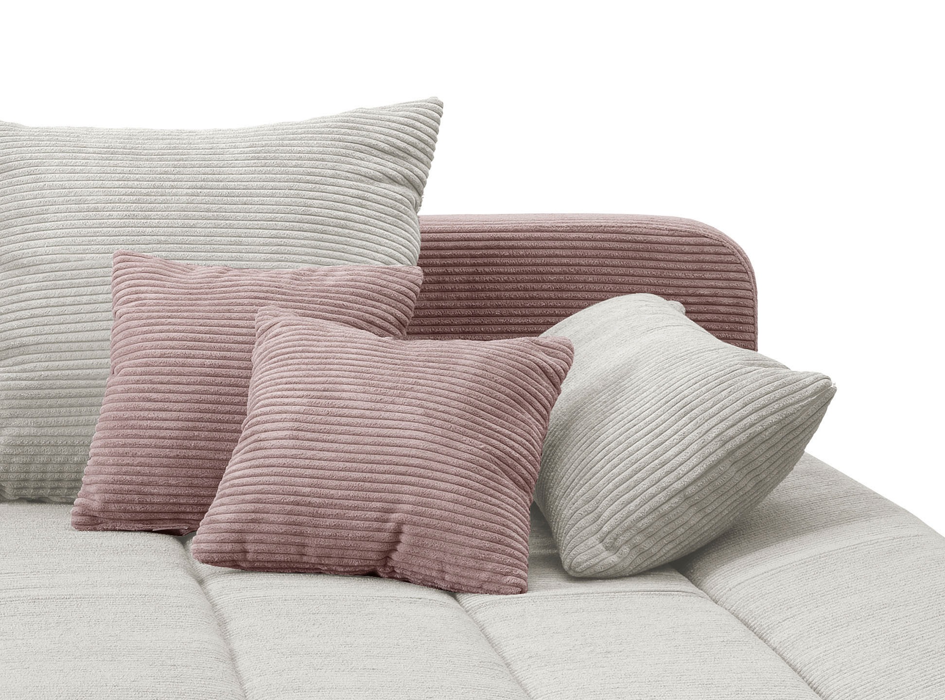 Ecksofa HOME AFFAIRE "Imola, bequem, aktuelle Steppung im Sitz, L-Form, Breite 270cm", rosa (rosa, silber), B:270cm H:90cm T:170cm, Microfaser PRIMABELLE (100% Polyester) / Struktur (82% Polyester, 9% Viscose, 7% Baumwolle, 2% Nylon);Kunstleder SOFTLUX /  6