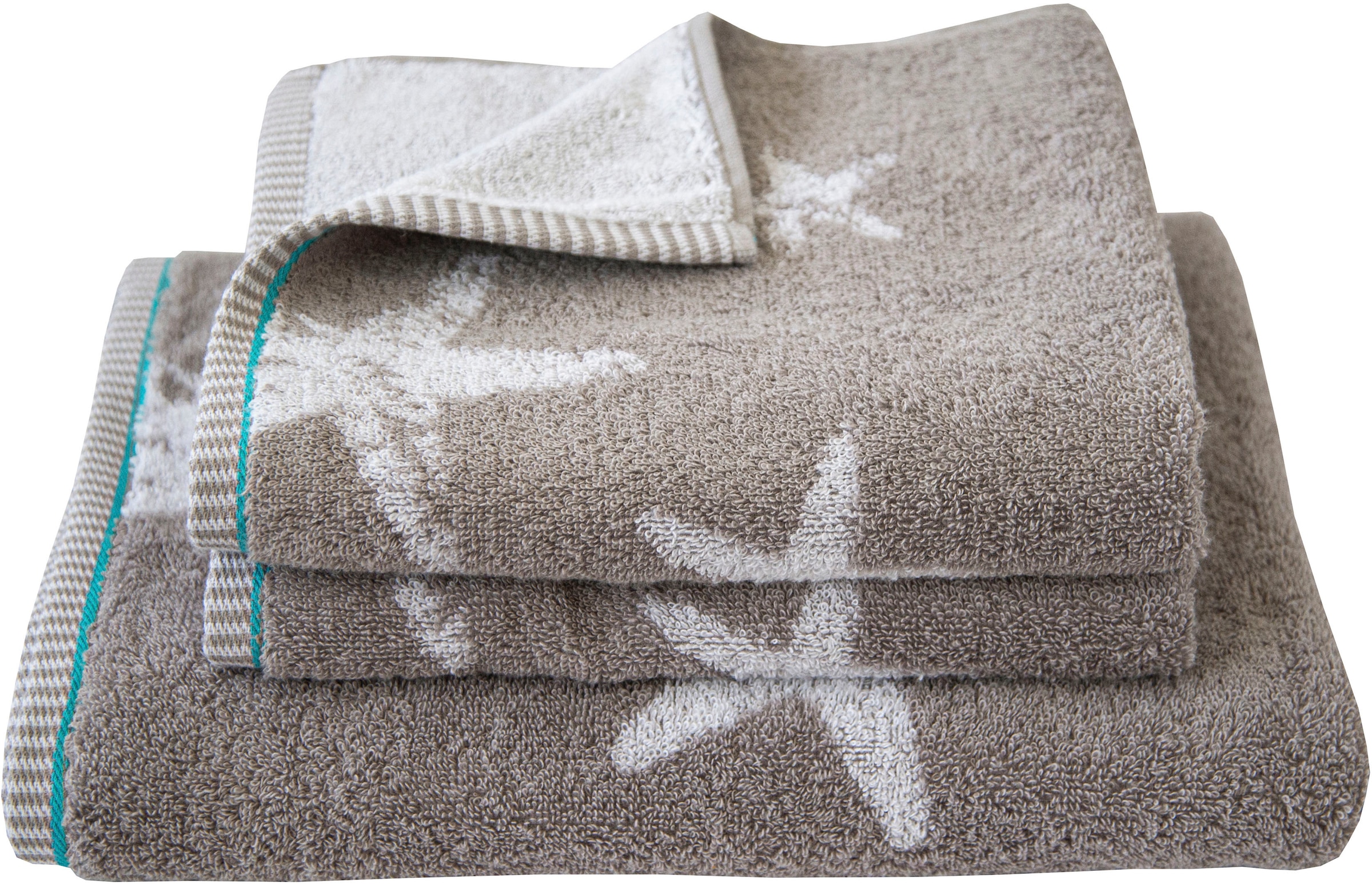 Handtuch Set DYCKHOFF, grau, Frottier, Obermaterial: 100% Baumwolle, Handtuch-Sets, "Maritim, Starfish", 2 Handtücher (50x100cm), 1 Duschtuch