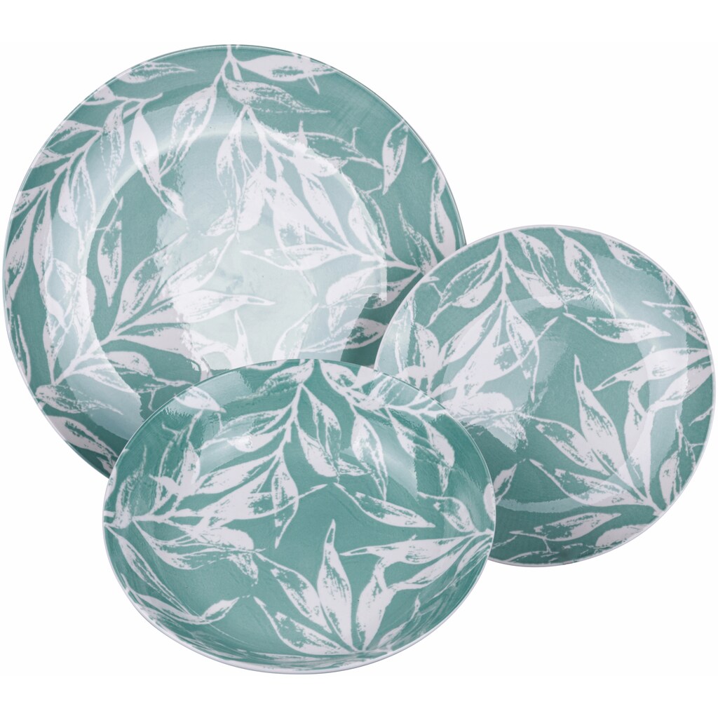 Villa d'Este Teller-Set »Geschirr-Set Forest Leaf Green«, (Set, 18 tlg.)