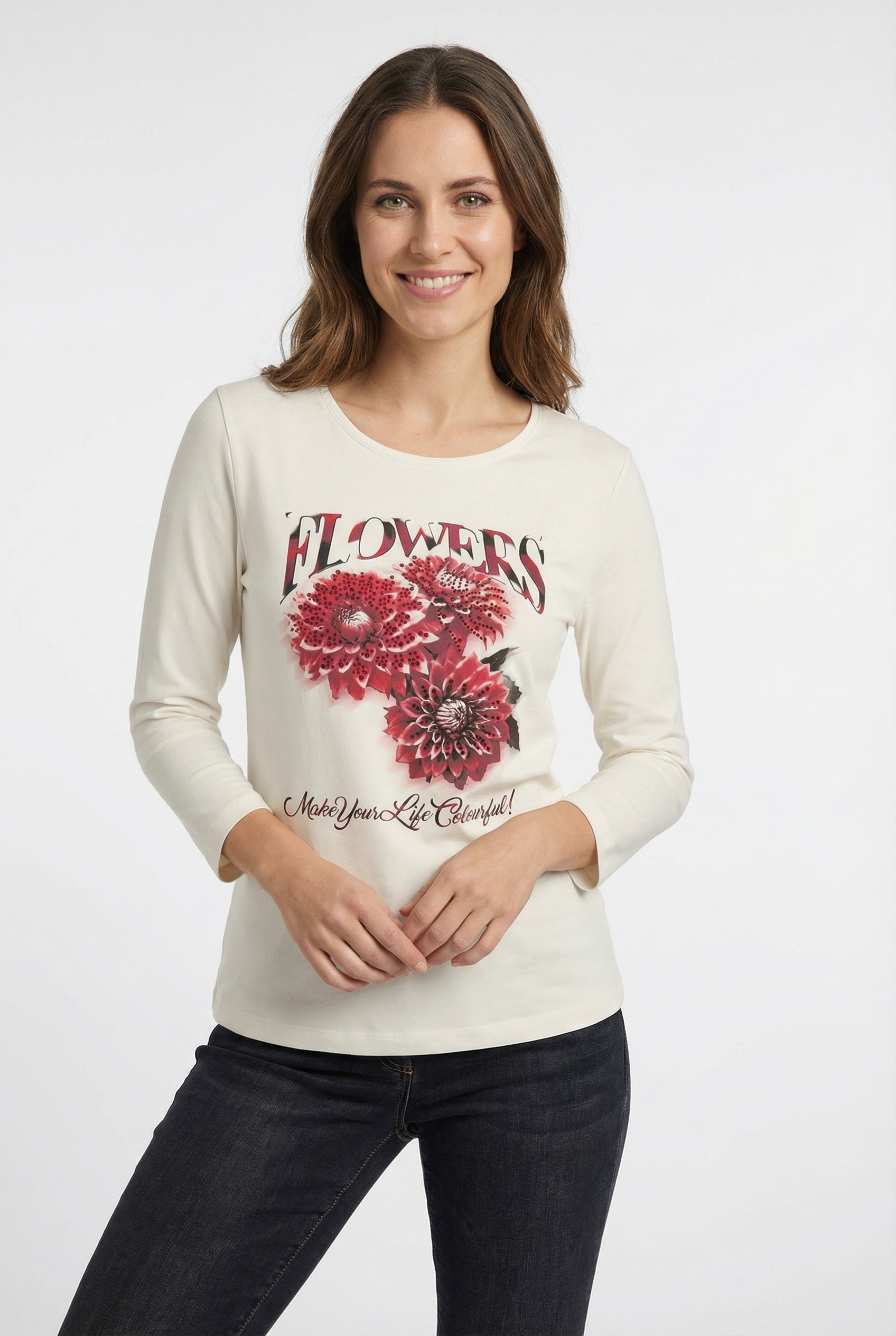 Rabe 3/4-Arm-Shirt mit Print und Glitzersteinen günstig online kaufen