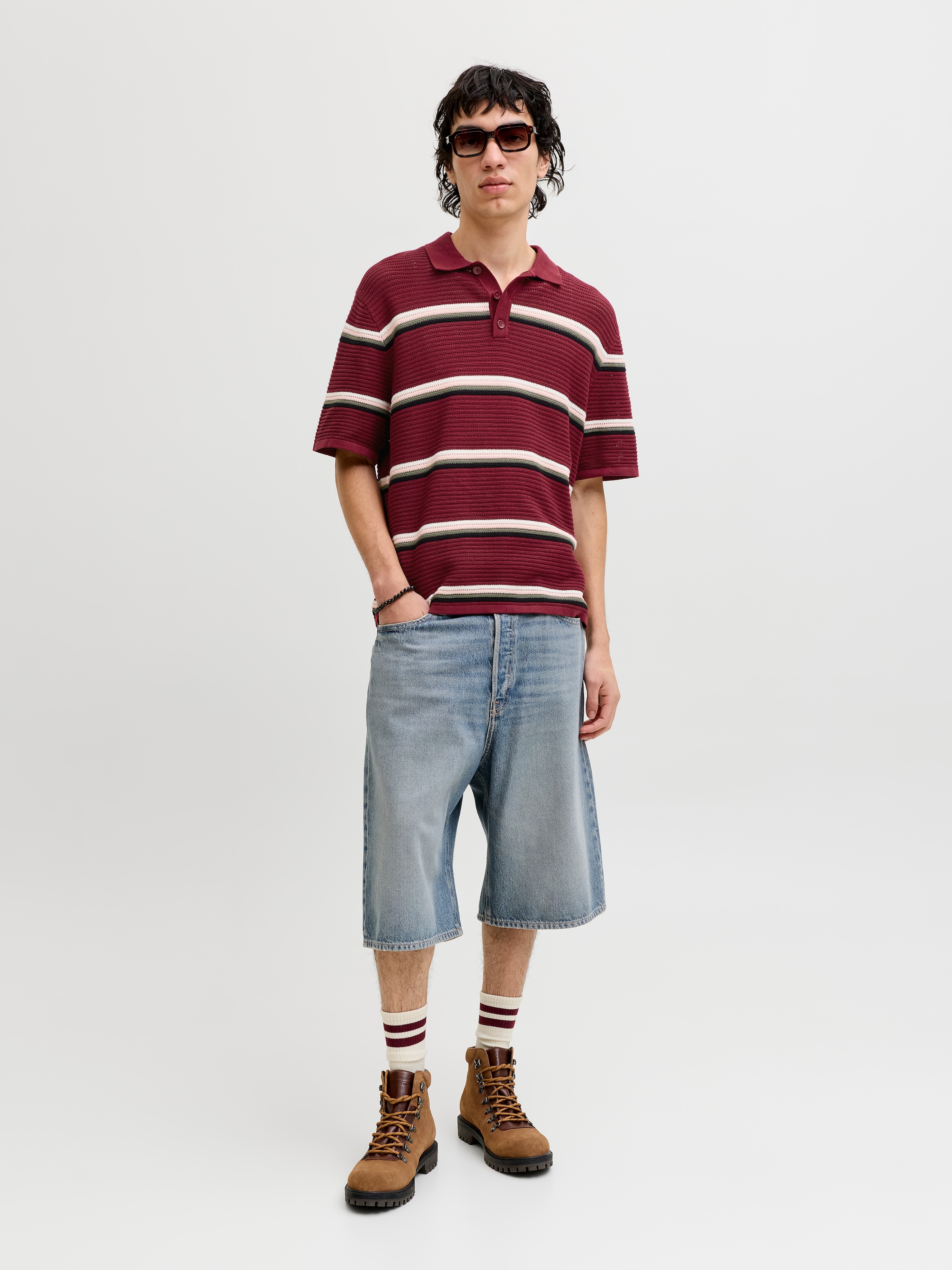 Jack & Jones Polokragenpullover »JORMAINE KNIT STRIPE POLO SN« Baumwolle, relaxed fit