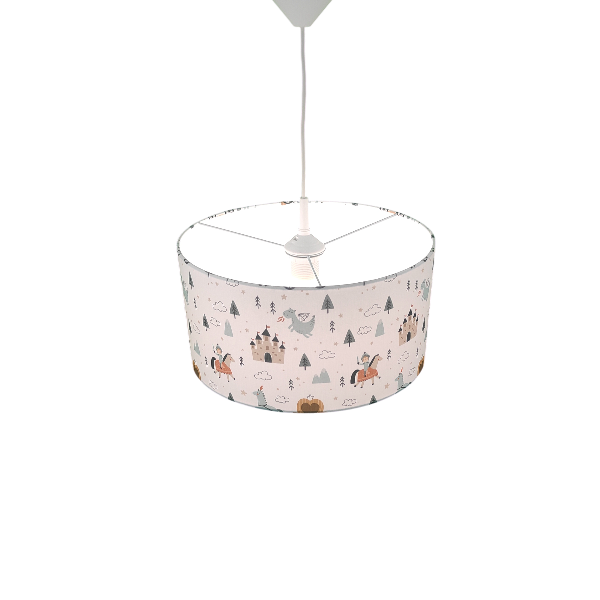 niermann Hängeleuchte »Stoff-Pendelleuchte mit Motiv "Ritter Theo", Kinderzimmer, Kinderlampe« E27 1 Stk. Stoffschirm, höhenverstellbare Pendelaufhängung, Made in Germany