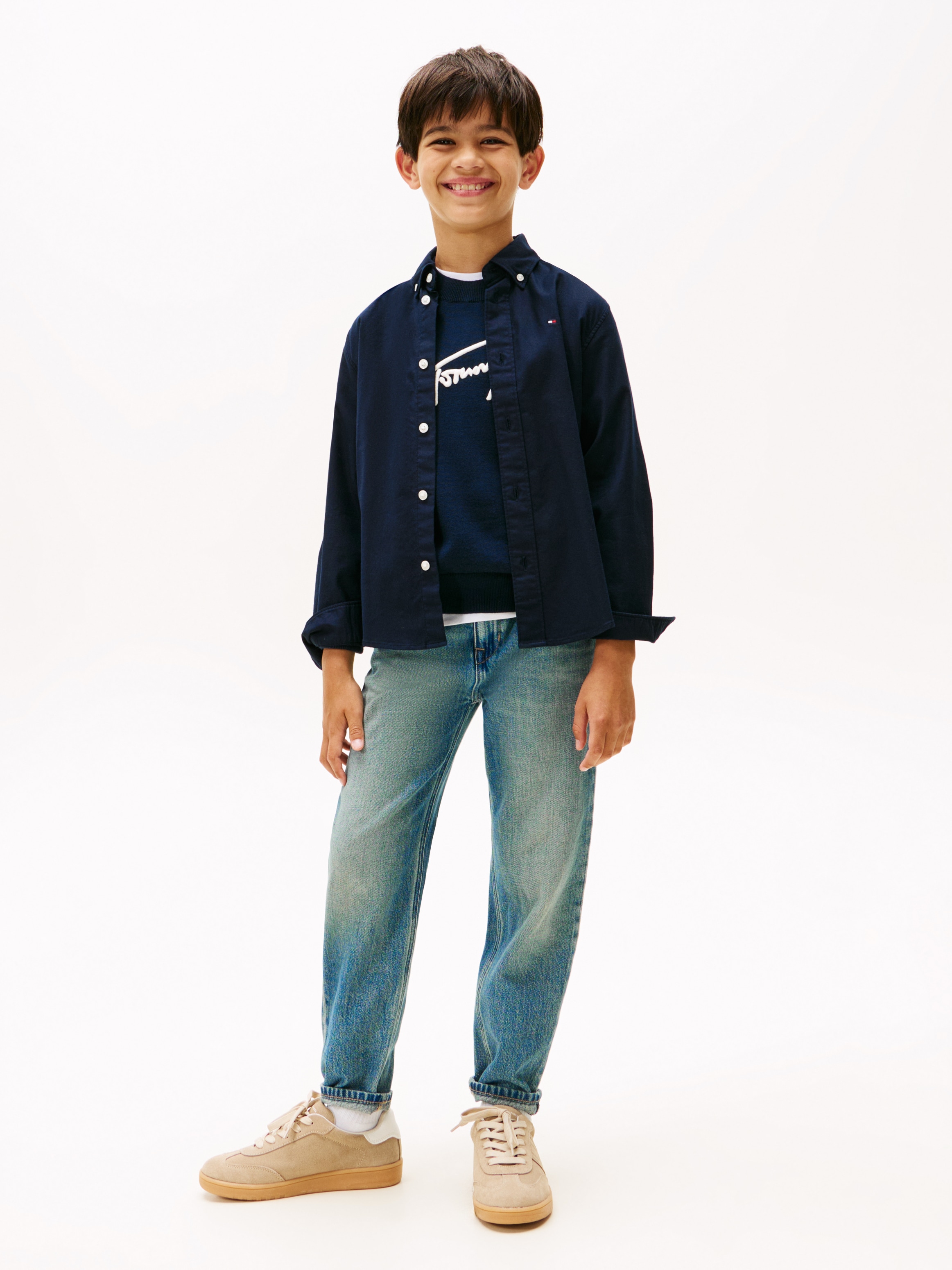 Tommy Hilfiger Langarmhemd Kinder bis 16 Jahre mit Button-Down-Kragen