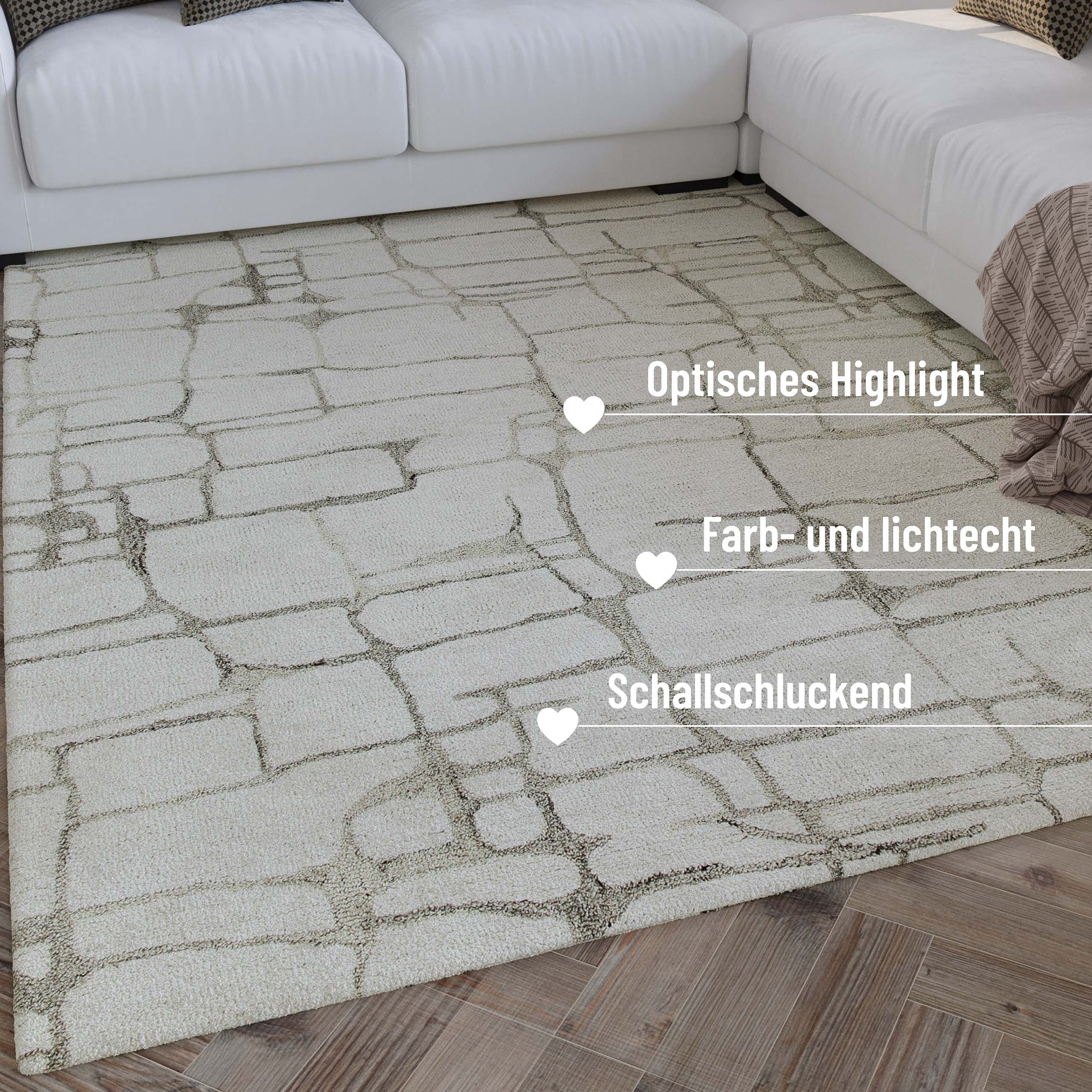 Wecon home Wollteppich »Hamptons TWELVE«, rund, 10 mm Höhe, Schurwolle, Kurzflor, Wohnzimmer, elegant, geometrisches Design