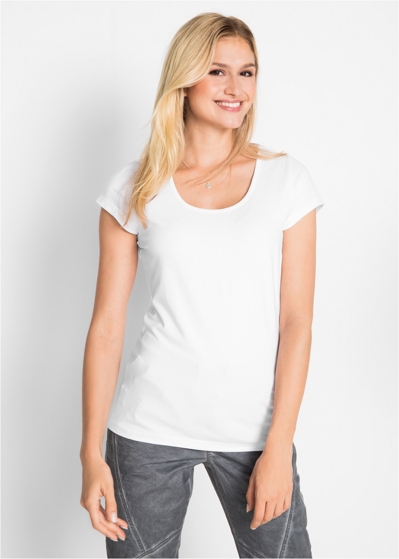 bonprix 1100000002199 figurbetonte slim fit Passform, Kurzarm, aus Baumwolle und Elasthan