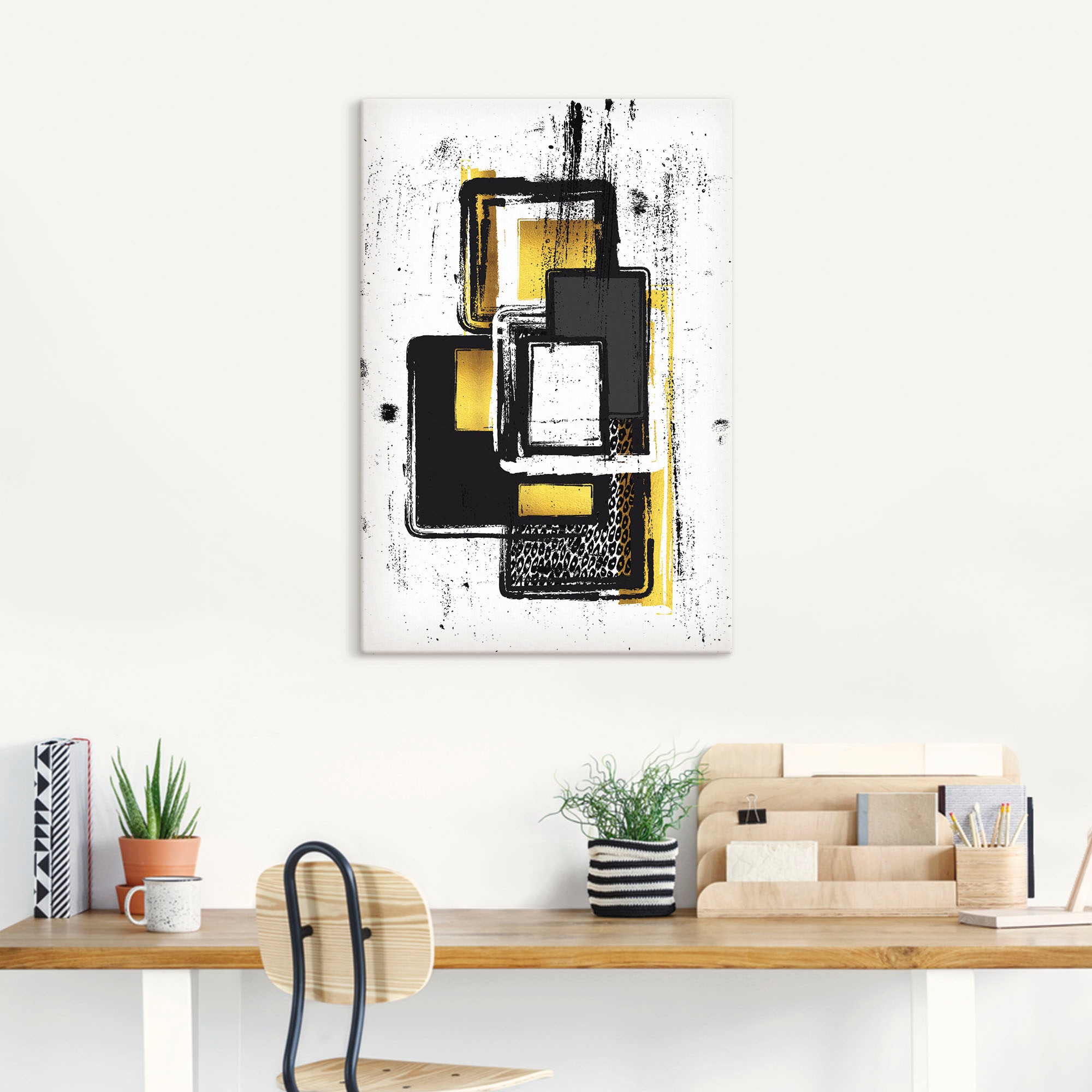 Artland Wandbild "Abstrakte Malerei Nr. 3 gold" Muster 1 Stk. tlg. auf Holz günstig online kaufen