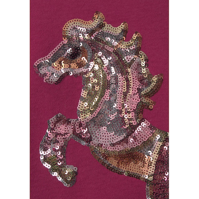 KIDSWORLD Langarmshirt »PFERD«, in langer Form mit schönem Pferdemotiv aus  Pailletten bestellen | BAUR