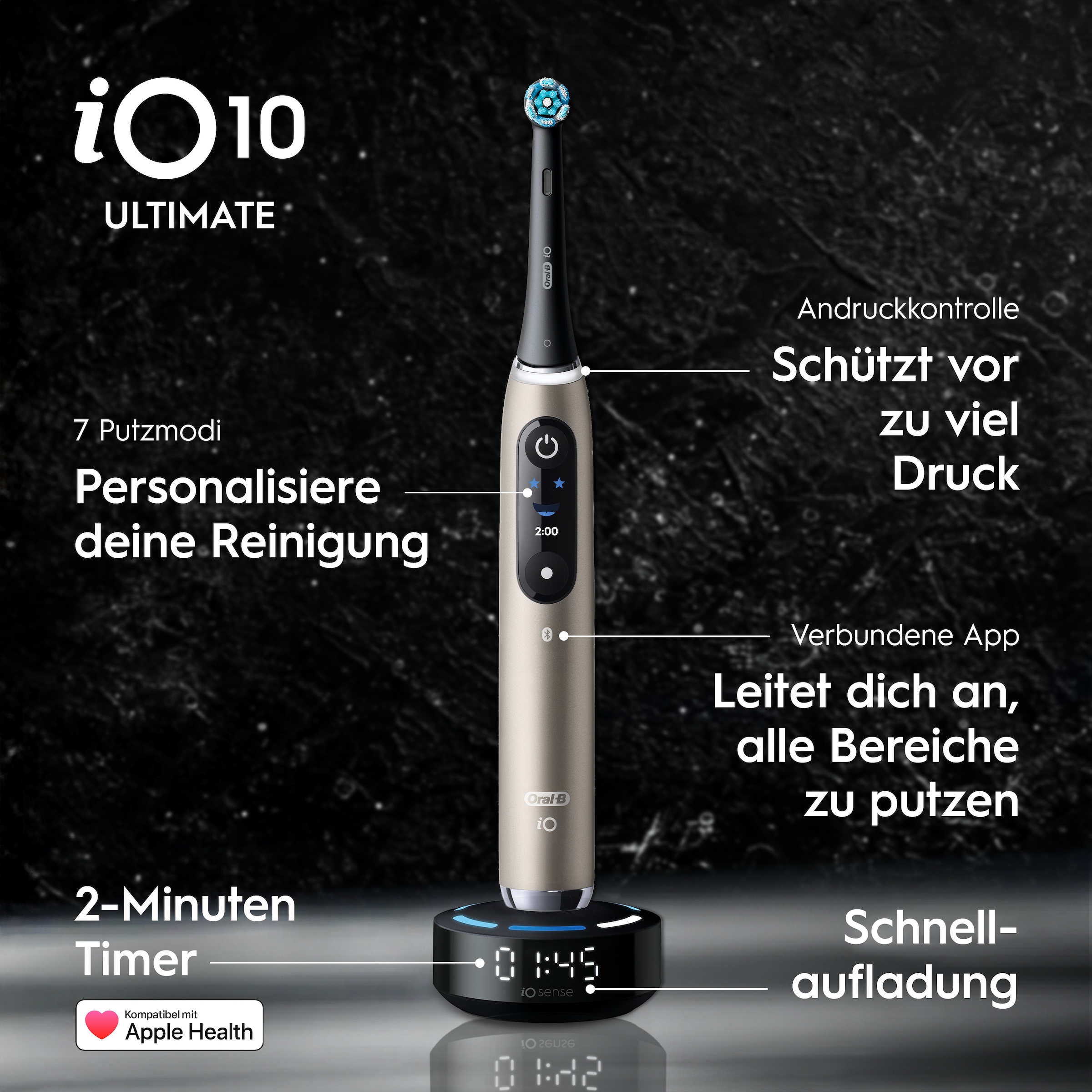 Oral-B Elektrische Zahnbürste »iO Series 10« 1 Stk. Aufsteckbürsten inkl. 1 Aufsteckbürste, iO Sense Schnellladestation, Lade-Reise-Etui